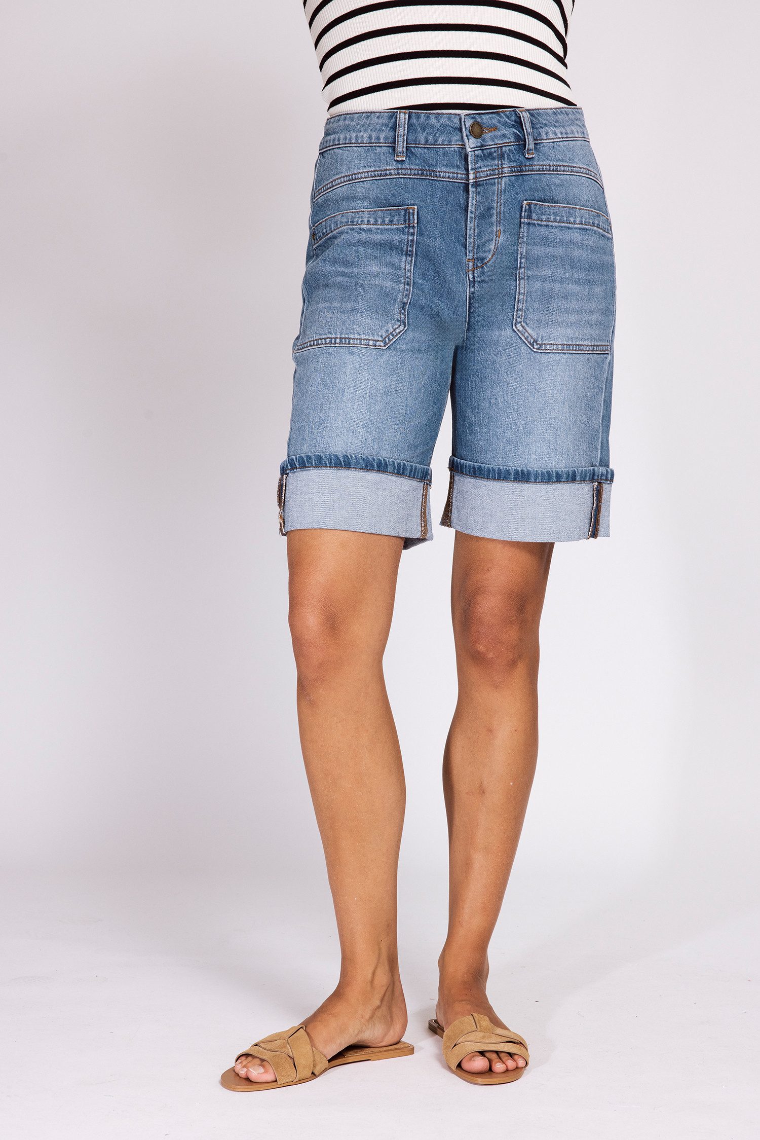 Zhrill Bermudas KARLI DENIM SHORTS Jeans-Shorts mit breitem Aufschlag und Stretch
