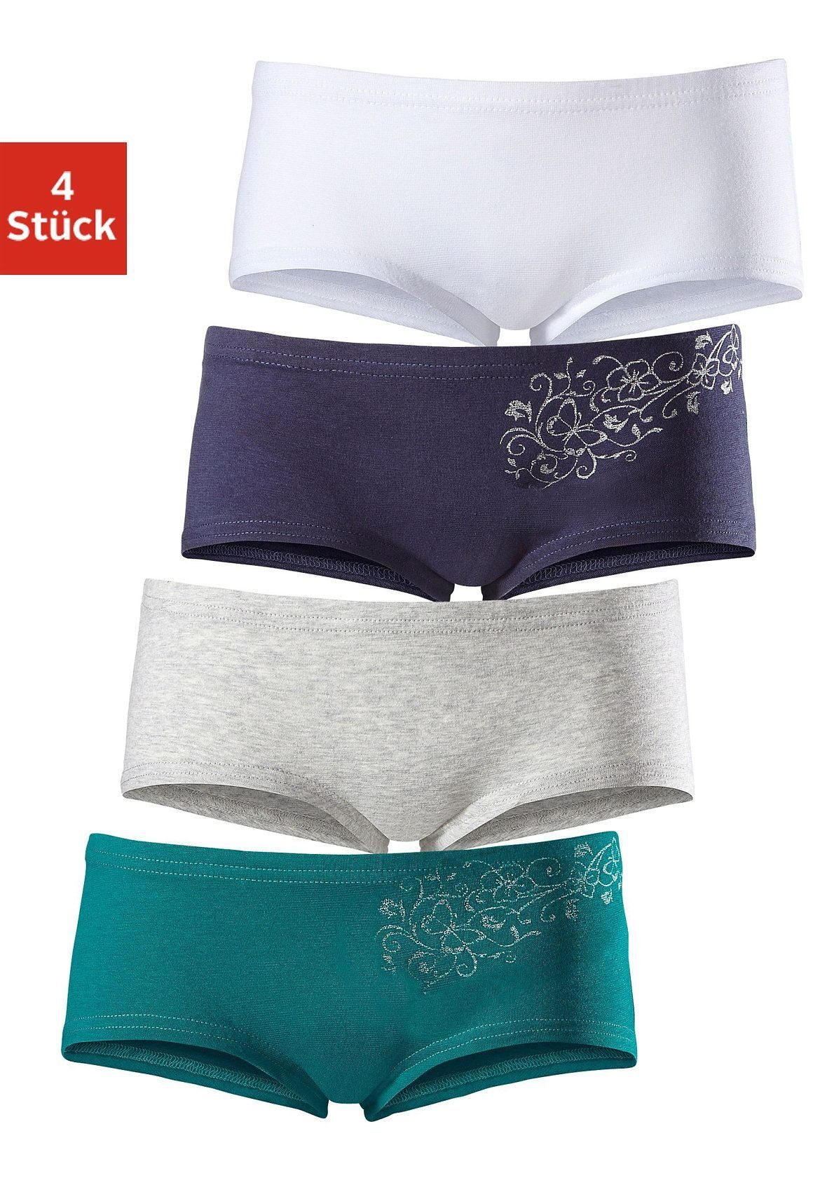 petite fleur Panty (Packung, 4-St) unifarben und mit floralem Glitzerdruck, Baumwollmischung