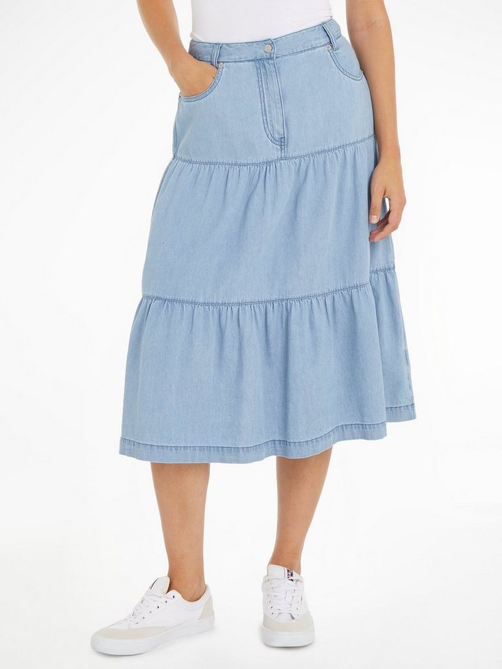Tommy Jeans Jeansrock TJW CHAMBRAY TIERED MIDI SKIRT mit Tommy Jeans  Markenlabel