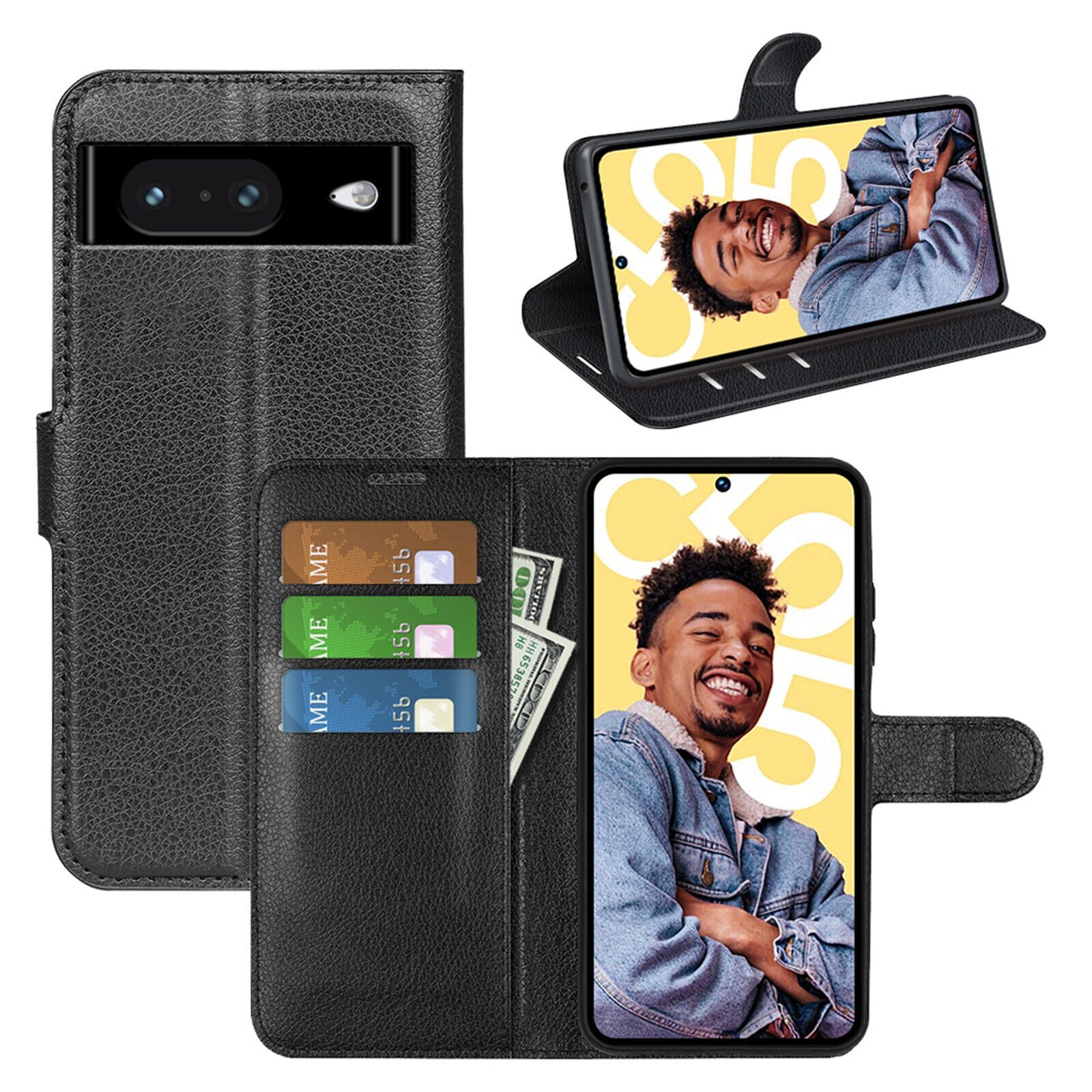 betterfon Handyhülle Handytasche für Google Pixel 8 Klapphülle Schwarz, 3 Kartenfächer, Magnetverschluss & Standfunktion im Lederlook