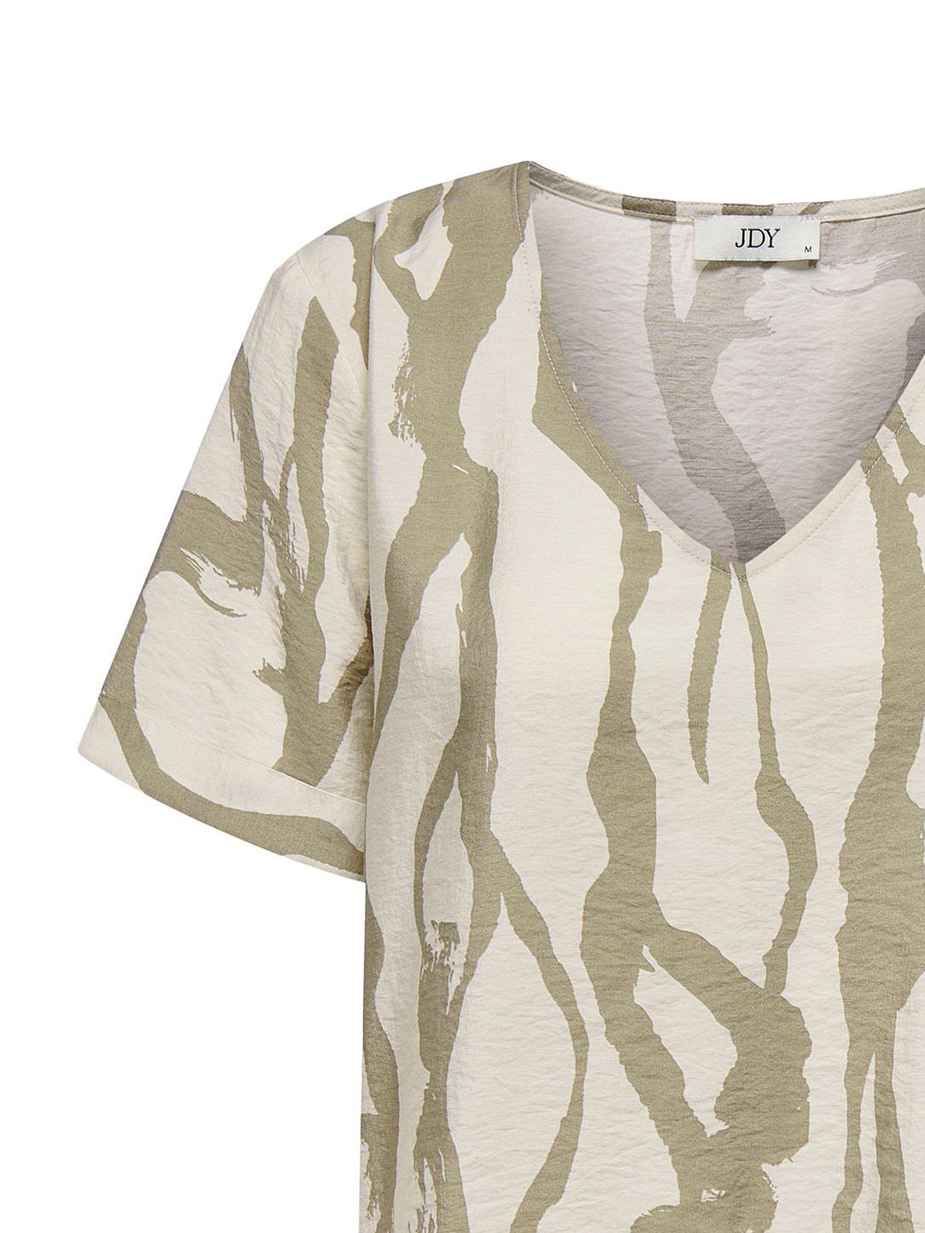 JACQUELINE de YONG Blusenshirt Gemustertes mit V-Ausschnitt und Kurzen Ärmeln für Damen (1-tlg) Normal Fit V-Ausschnitt Kurzarm Zeichen schnell trocknend