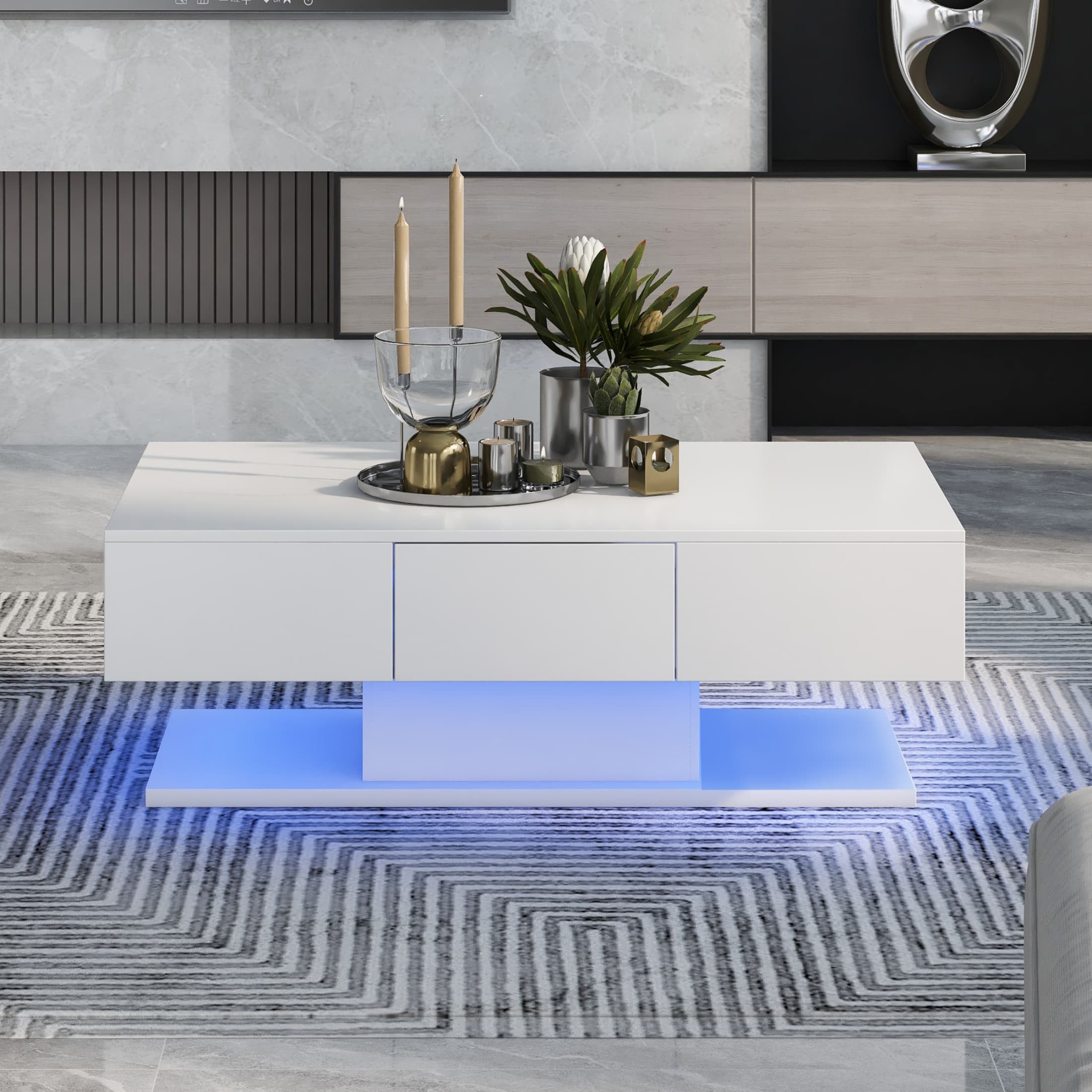 XDOVET Couchtisch Hochglanz-Couchtisch Sofa-Beistelltisch mit LED-Beleuchtu günstig online kaufen