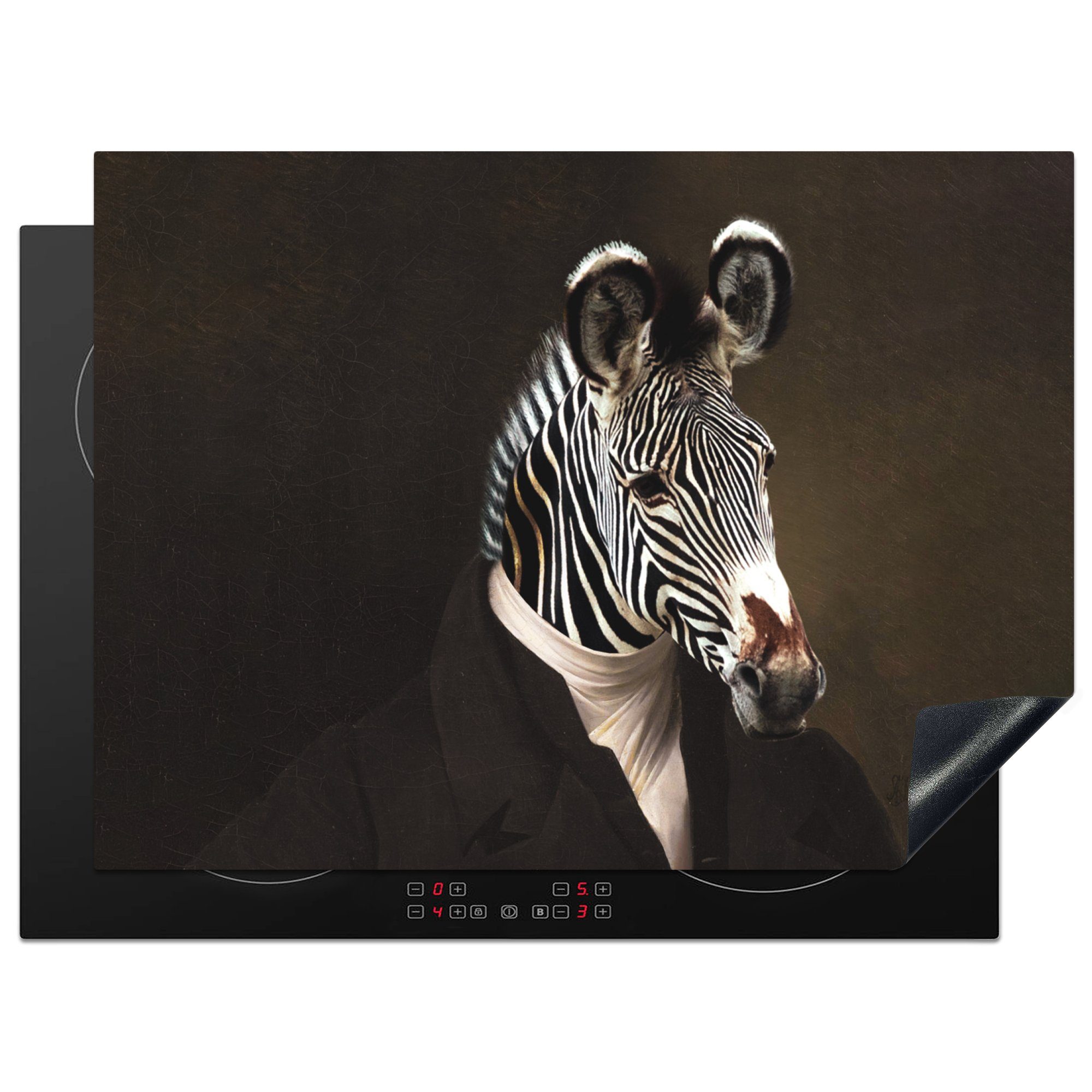 MuchoWow Herdblende-/Abdeckplatte Malerei - Zebra - Tierkopf, Vinyl, (1 tlg), 71x52 cm, Induktionskochfeld Schutz für die küche, Ceranfeldabdeckung