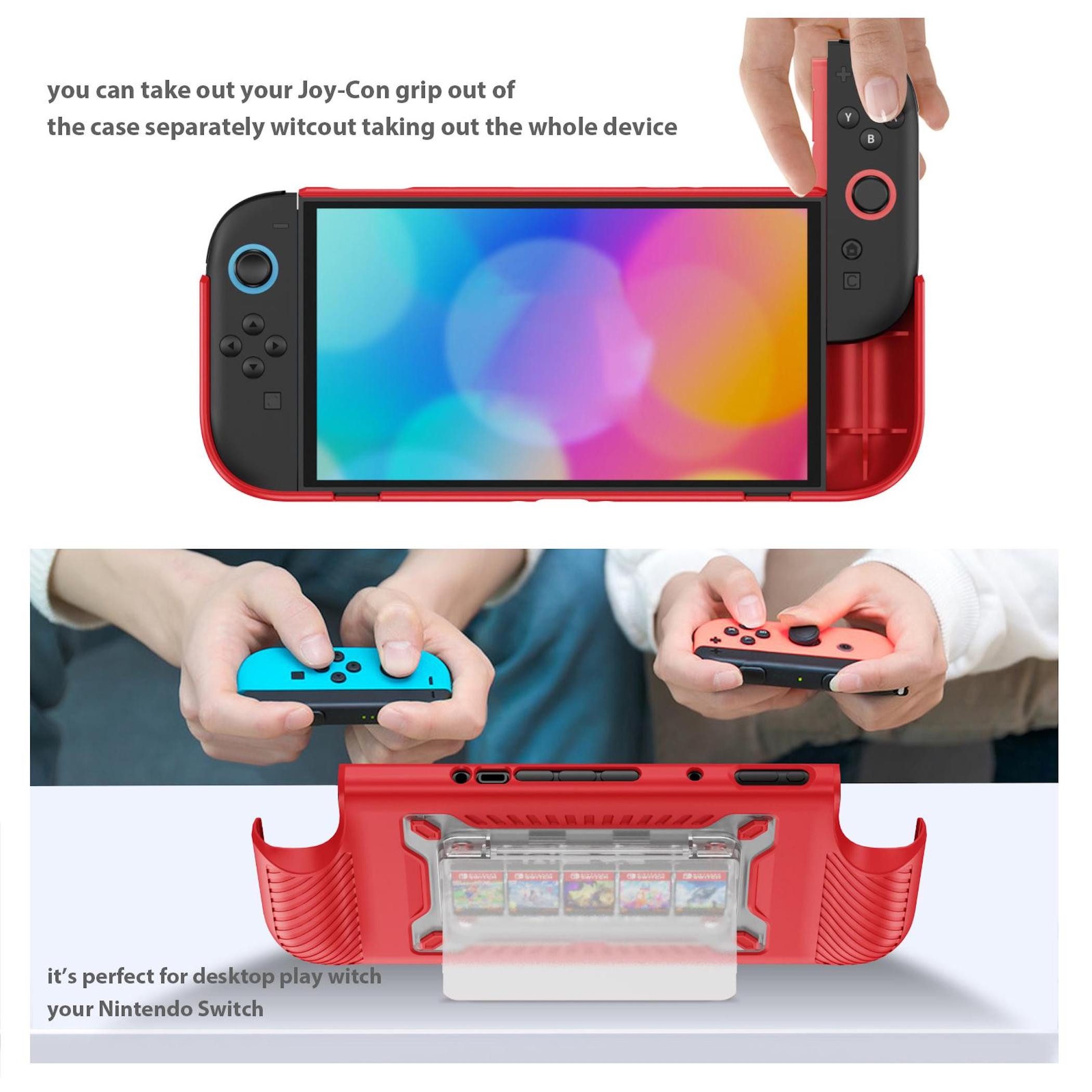 Wigento Handyhülle Für Nintendo Switch 2 Anti-Rutsch Hybrid Schutzhülle Rot, Rutschfest, Stoßdämpfend, Strukturierte Oberfläche, Mit Kartenfach