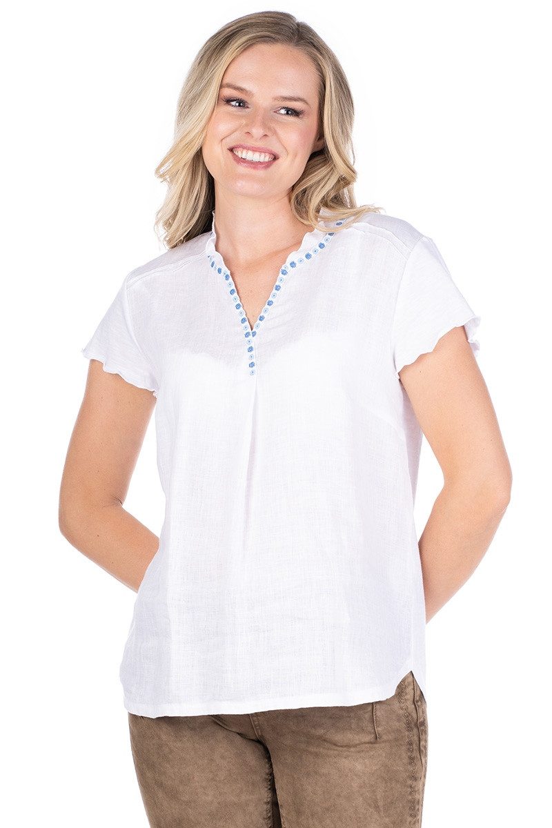 Hammerschmid Trachtenbluse Tunikabluse - IRINA - weiß/blau