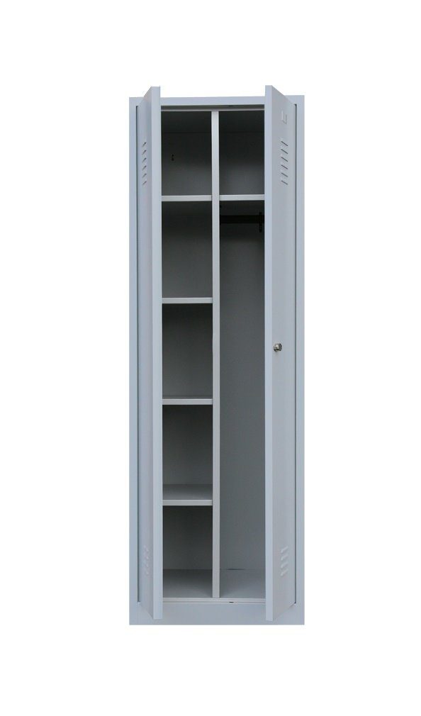 Steelboxx Mehrzweckschrank Lüllmann® Mehrzweckspind, 2 Abteile, 1800 x 500 x 500 mm (1-St) Komplett verschweißt und montiert - keine Montage erforderlich Korpus: RAL 7035 lichtgrau / Türen: RAL 7035 lichtgrau