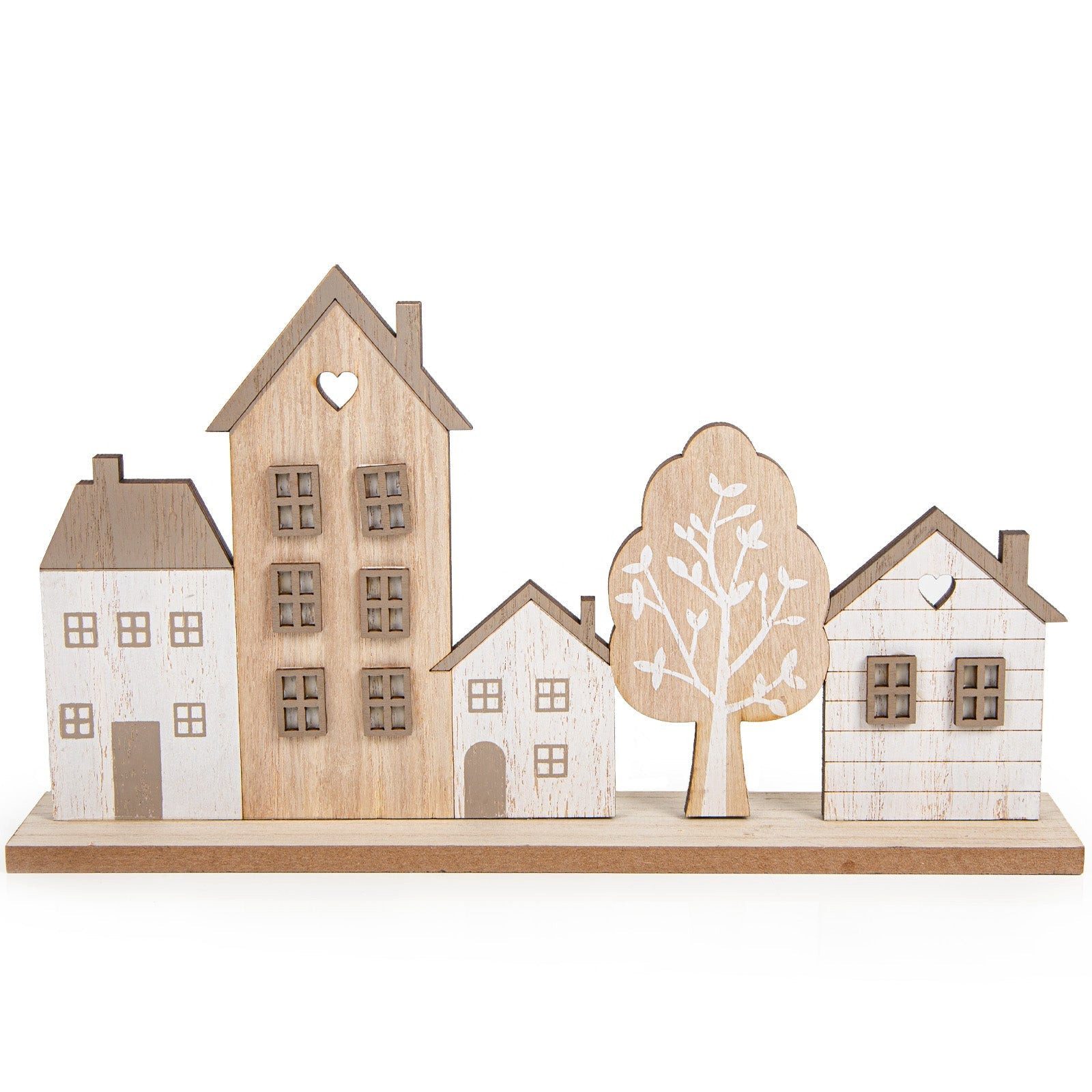 Logbuch-Verlag Dekofigur Häuserzeile aus Holz 30 x 17 x 5 cm zum Hinstellen weiß naturfarben