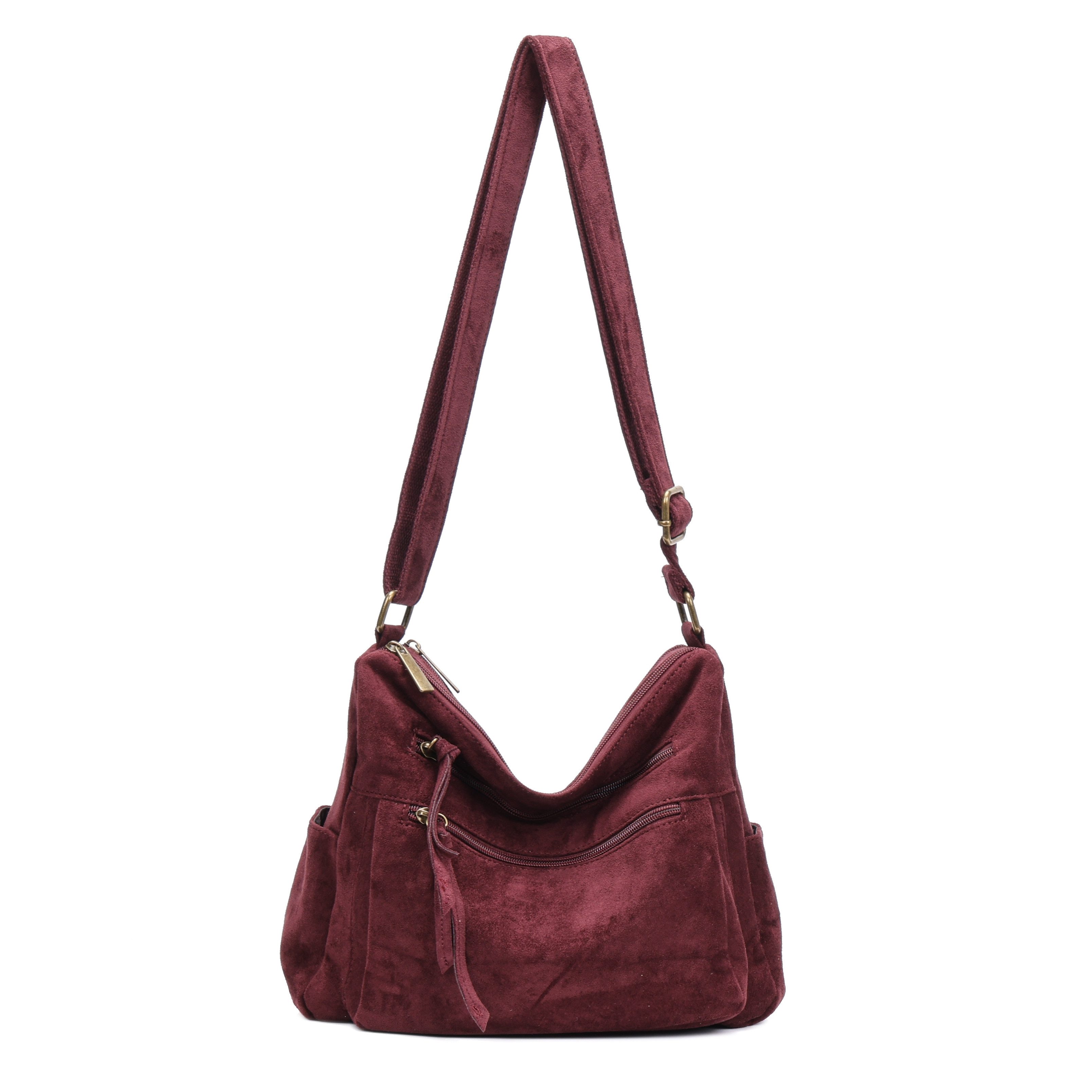 MIRROSI Umhängetasche Damen Schultertasche in Wildleder-Optik aus Stoff Crossbody Bag (mit Reißverschlussfächern, verstellbarem Gurt, ca.31x10x26 cm), Neue Kollektion Herbst/Winter 2026