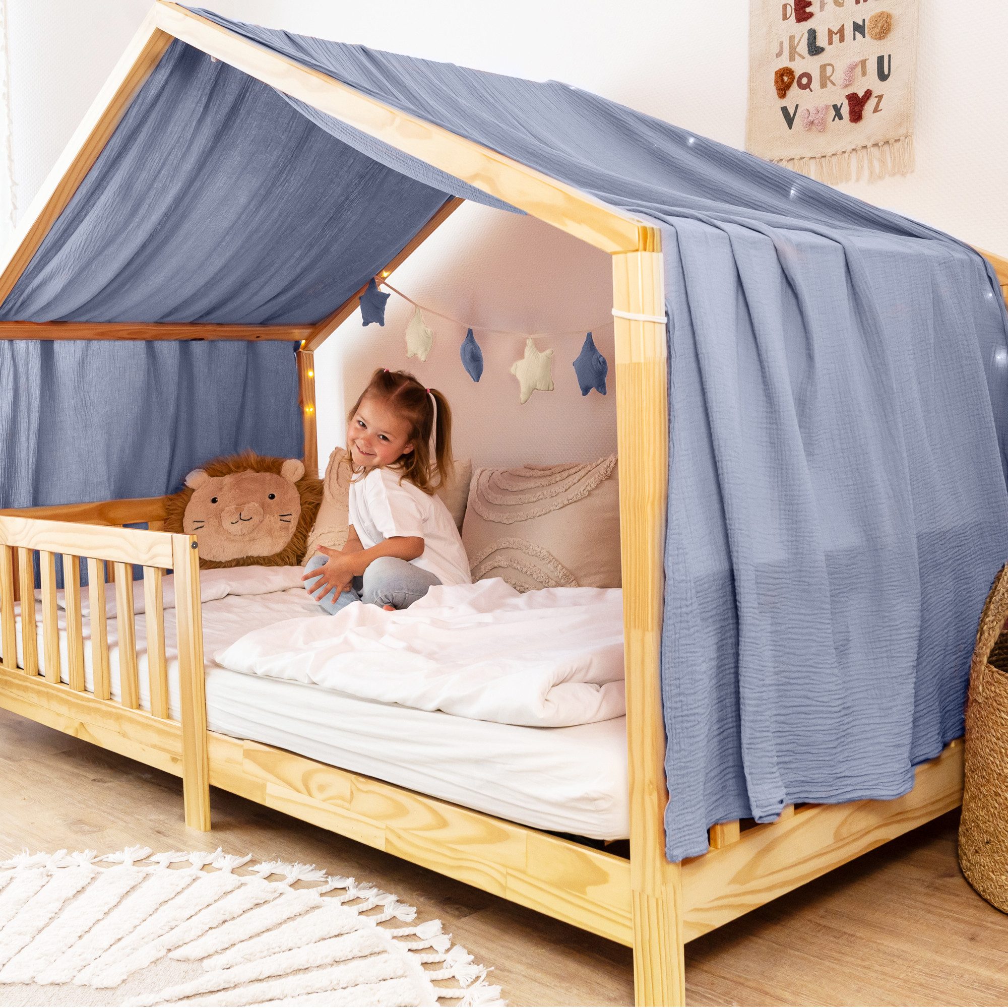 lilimaus Betthimmel Himmel für Hausbett aus Musselin - Länge 320, 360 oder 420 cm (1-tlg), macht das Hausbett zur Kuschelhöhle - weicher, luftiger Musselin
