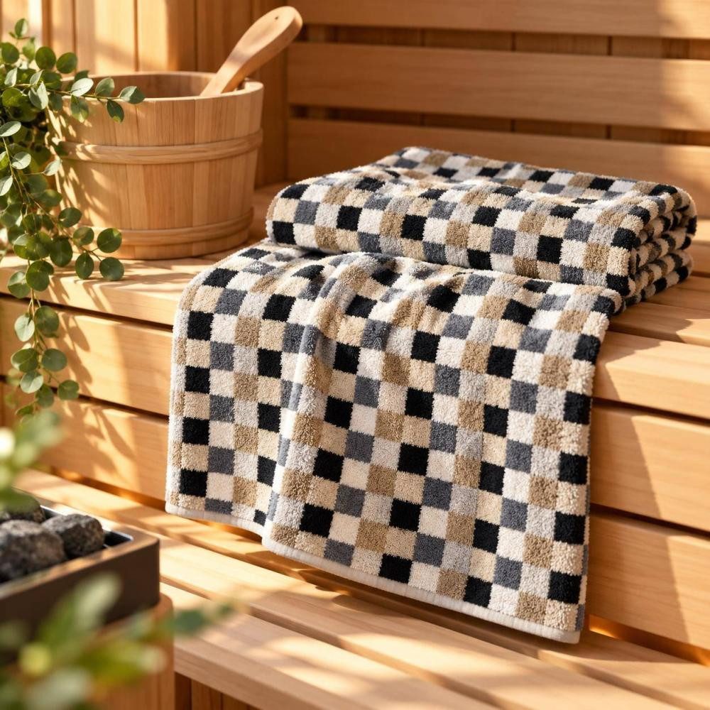 Cawö Home Saunatuch Frottiertuchserie Lifestyle Karo Multicolor 7017 Col. 25 Saunatuch 70, Frottier