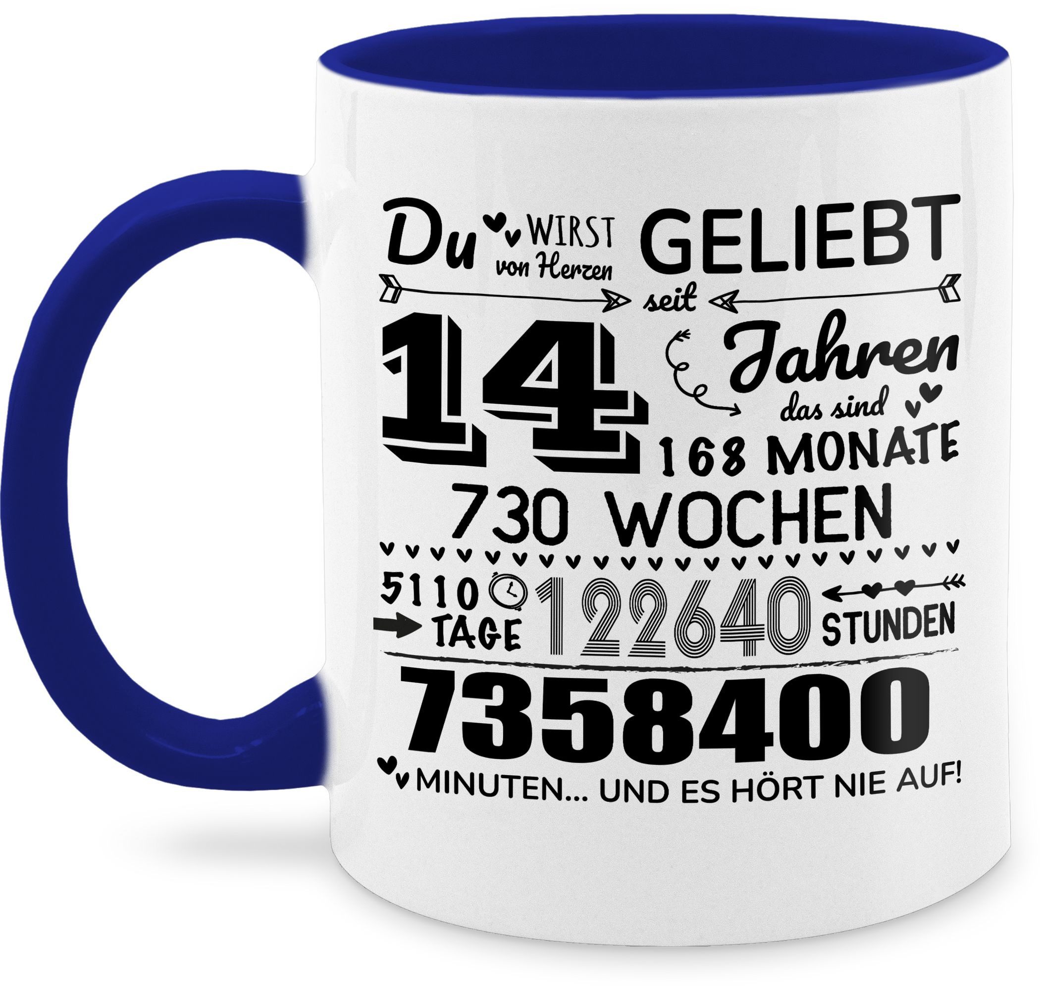 Tasse 14 Jahre - Du wirst von Herzen geliebt, 14. Geburtstag, 14 Jahre Geb