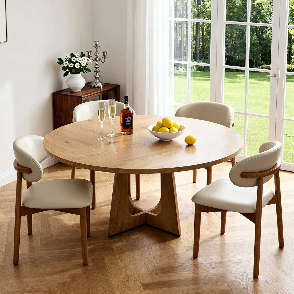 Odikalo Essgruppe Modulares rundes Esstisch-Set, MDF-Esstisch mit 2 oder 4 Stühlen, (Sitzgruppe, Tisch, Esszimmerstühle mit Eichenholzbeinen für Esszimmer und Wohnbereich)