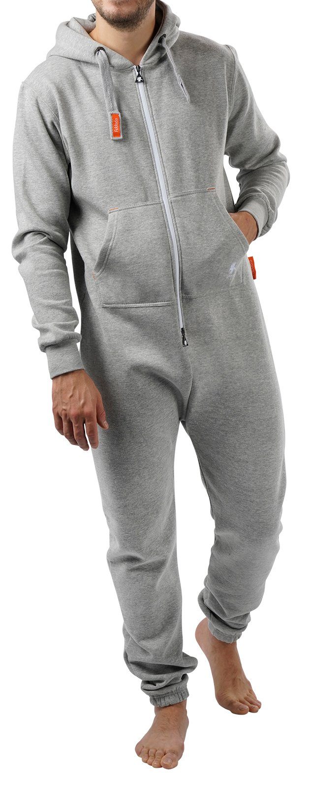 O'Poppy Jumpsuit Herren hellgrau (1-tlg) mit Eingriffstaschen und Kapuze