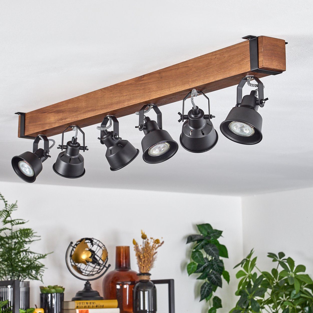 hofstein Deckenleuchte moderne Deckenlampe aus Metall/Holz in Schwarz/Dunkelbraun, ohne Leuchtmittel, Deckenleuchte mit verstellbaren Schirmen, 6x GU10 ohne Leuchtmittel