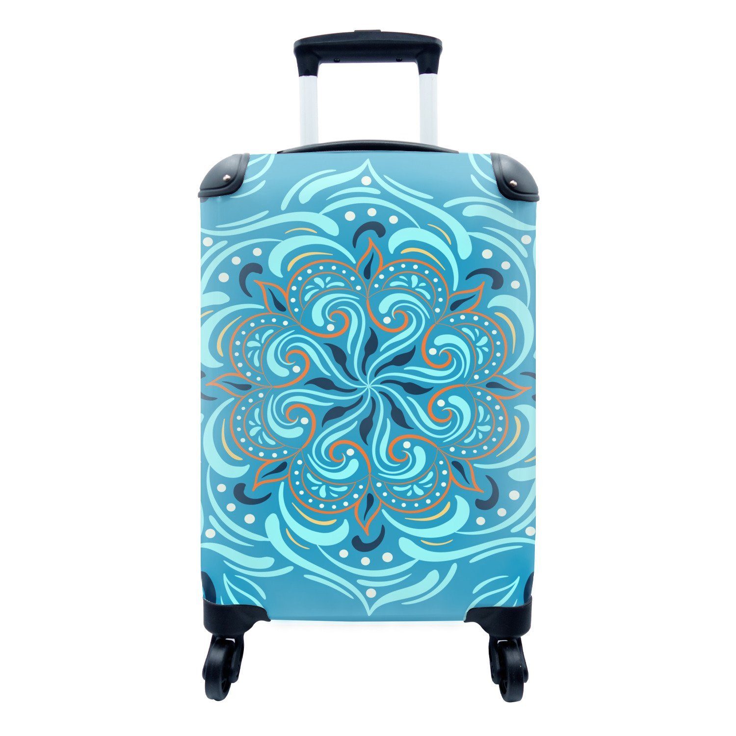 MuchoWow Handgepäckkoffer Blume - Blau - Orange - Muster, 4 Rollen, Reisetasche mit rollen, Handgepäck für Ferien, Trolley, Reisekoffer