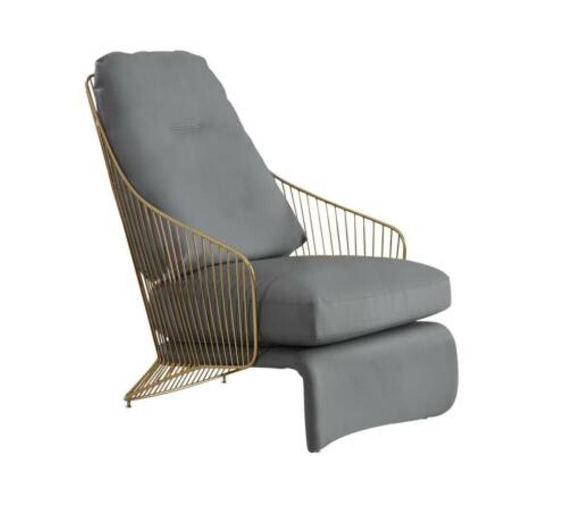 JVmoebel Loungesessel Luxus Designer Relax Stuhl Lounge Club Sessel Leder Edelstahl Design