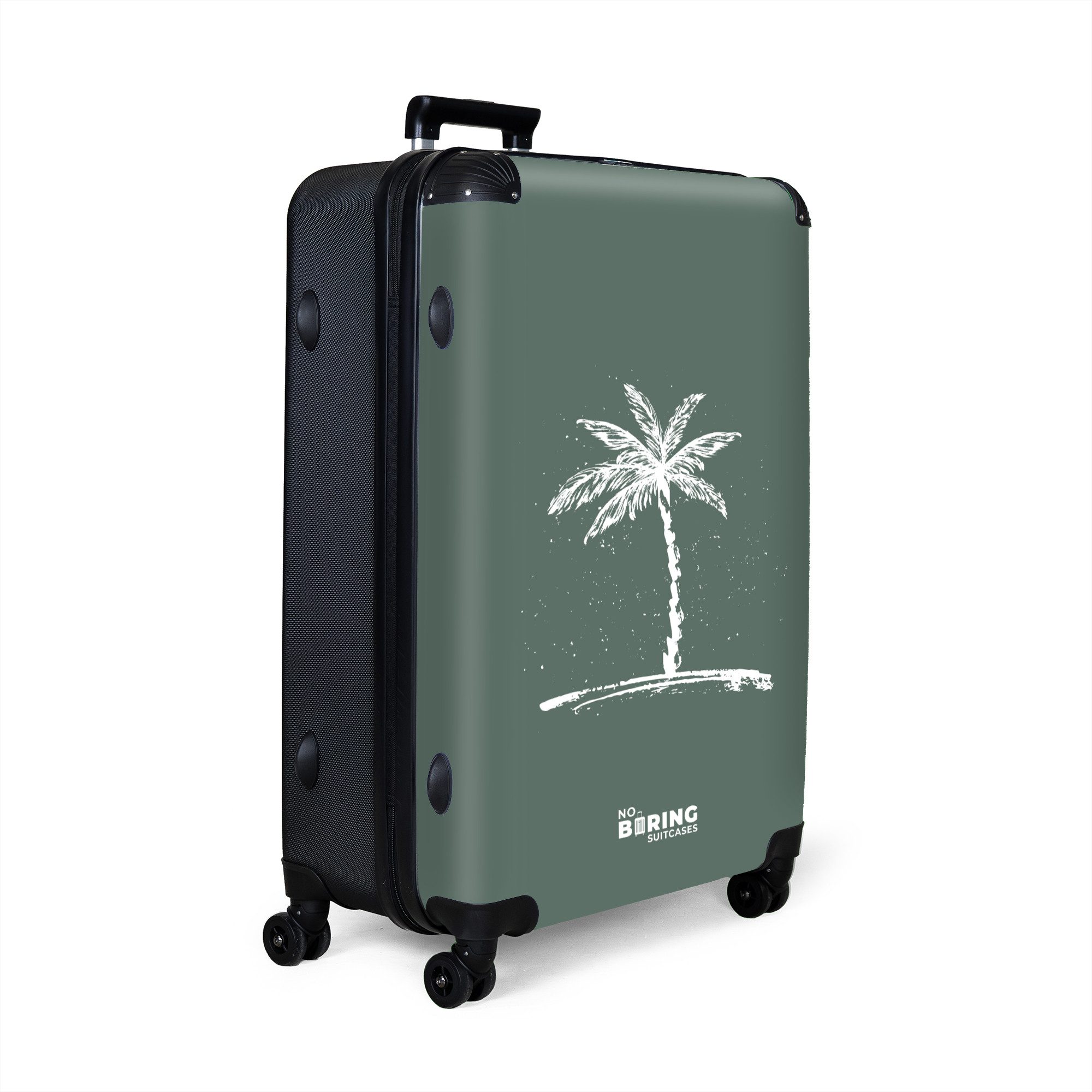 NoBoringSuitcases.com© Hartschalen-Trolley Grün mit weißer Palme günstig online kaufen