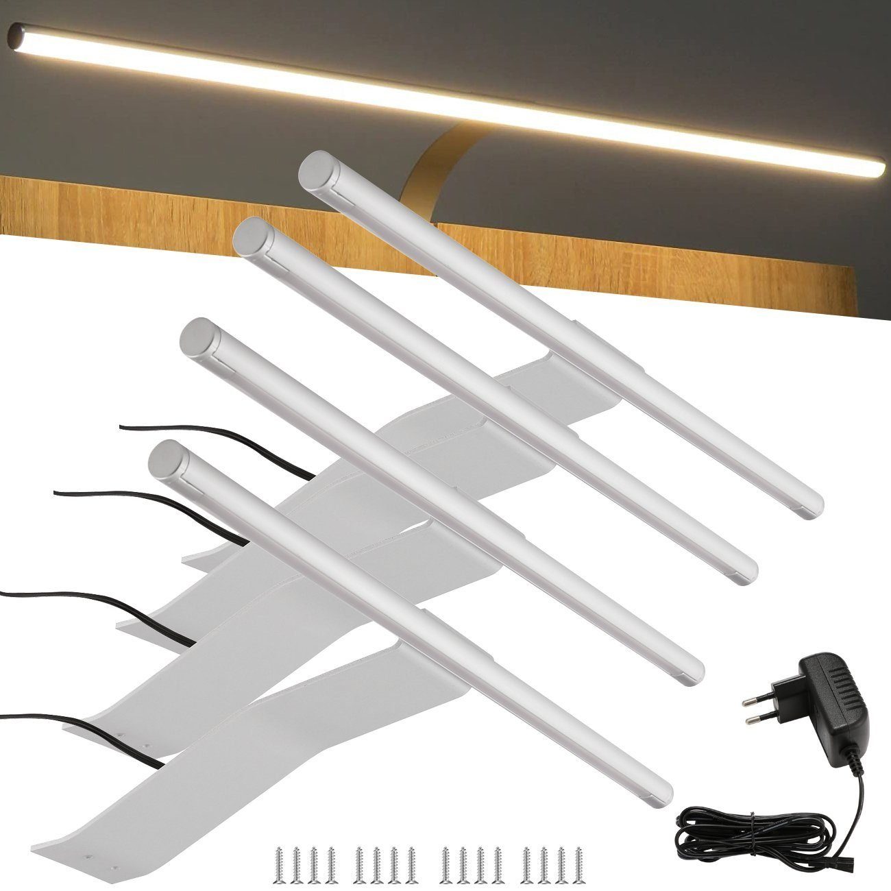 oyajia Schrankleuchte LED Schrankleuchte Set, Aufbauleuchte mit Schalter und Stecker, LED fest integriert, Warmweiß, 3.5 Watt, 325 x 140 x 30mm, 230 Lumen, Kleiderschrankleuchten 4er LED Schrankleuchte Set