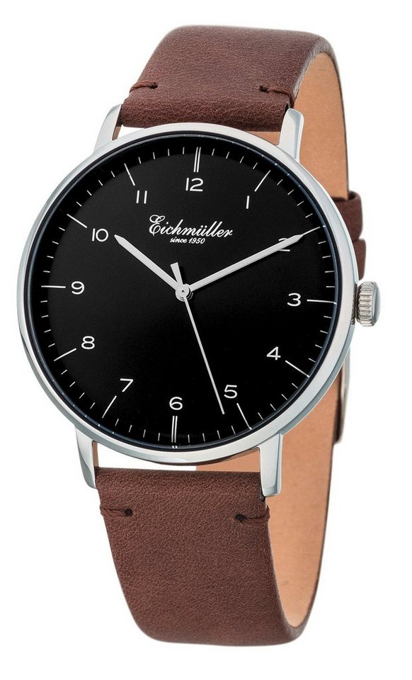 Eichmüller Quarzuhr Herrenuhr 3033-03 Braun Schwarz Lederband 41 mm