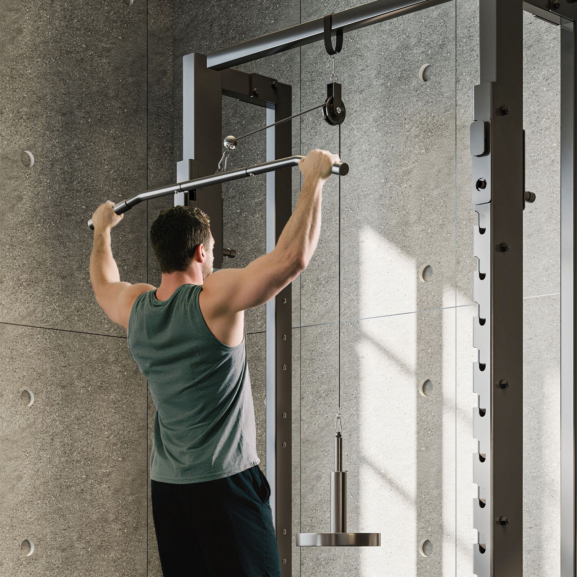 SPORTNOW Kraftstation Fitness Latzug für LAT Pull Down, Bizeps Curl, 0 Gewichtsblöcke (Kabelzugsystem, 10-tlg., für verschiedene Übungen), Stahl, All-in-1-Set, Schwarz