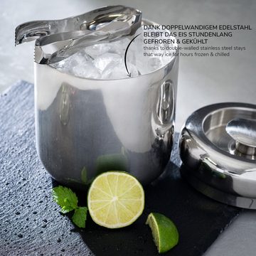 bremermann Eiswürfelbehälter Eiswürfelbehälter mit Zange, Edelstahl-Eiskübel mit Deckel 1,5l, rund