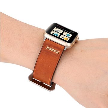 Wigento Smartwatch-Armband Echt-Leder Armband für Apple Watch Serie 1 / 2 / 3 42 mm Coffee