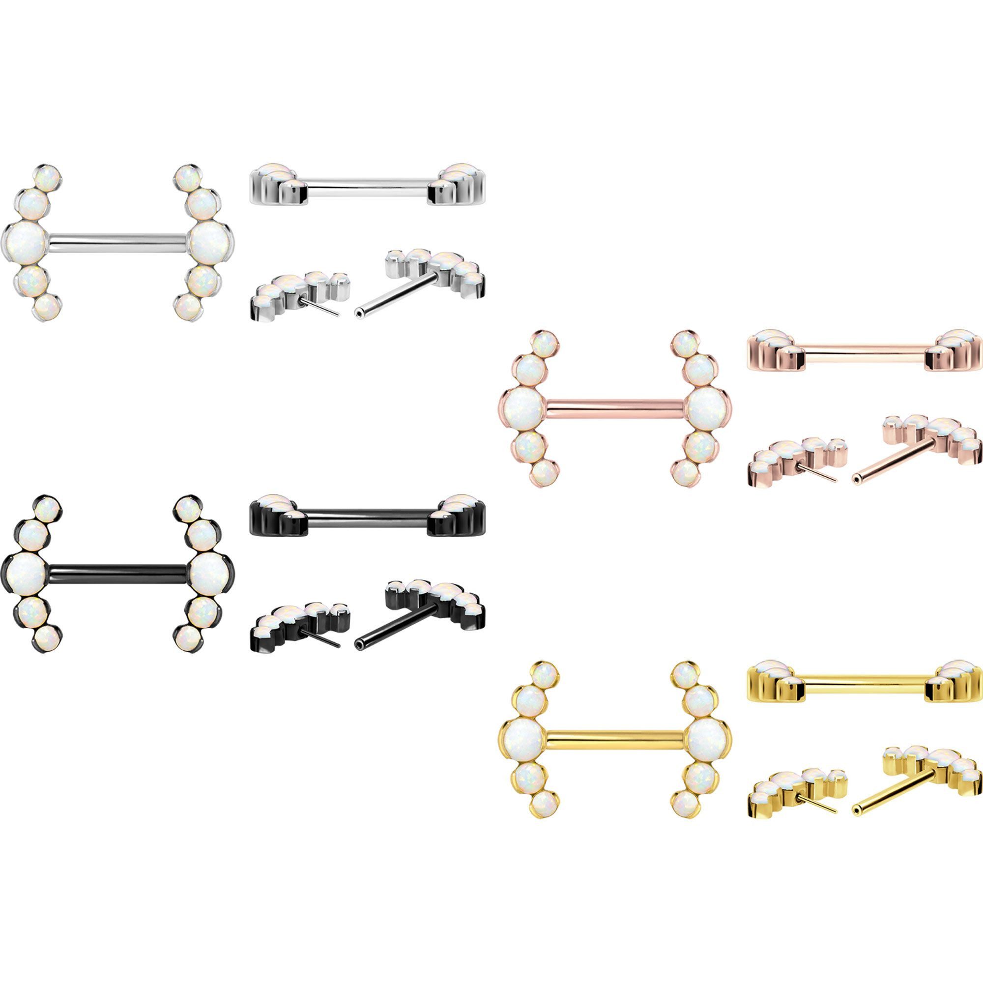 PIERCINGLINE Brustwarzenpiercing Titan Barbell mit Push Fit 5 SYNTHETISCHE OPALE (Barbells, 1-tlg)