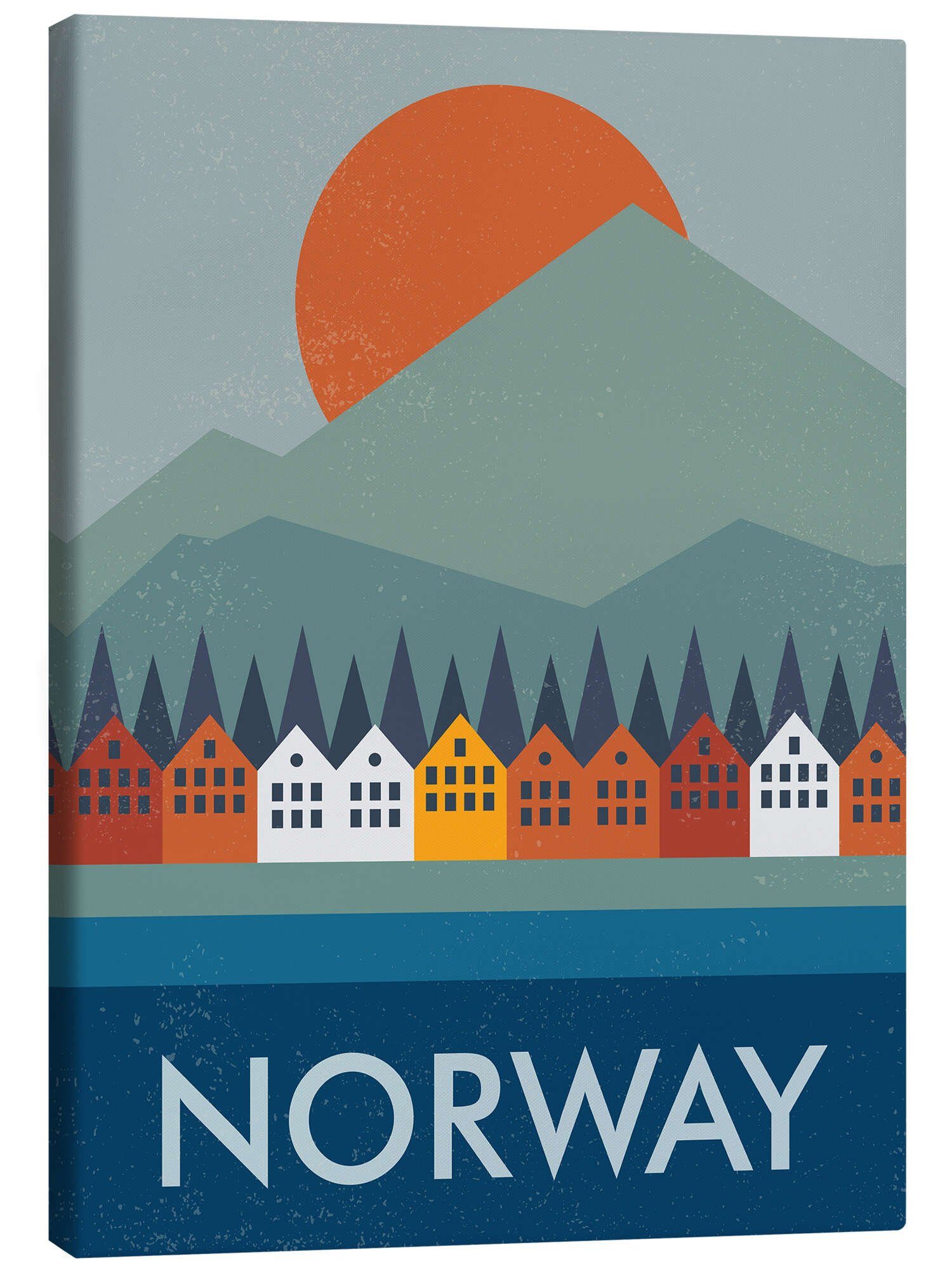 Posterlounge Leinwandbild Swissty, Bergen, Norwegen, Wohnzimmer Vintage Grafikdesign