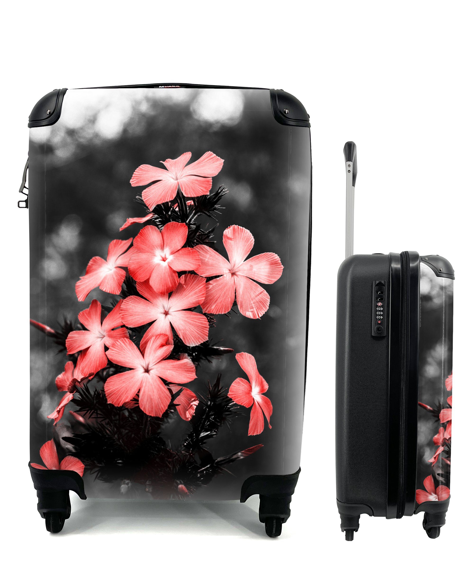 MuchoWow Handgepäckkoffer Blumen - Rosa - Farbe, 4 Rollen, Reisetasche mit rollen, Handgepäck für Ferien, Trolley, Reisekoffer