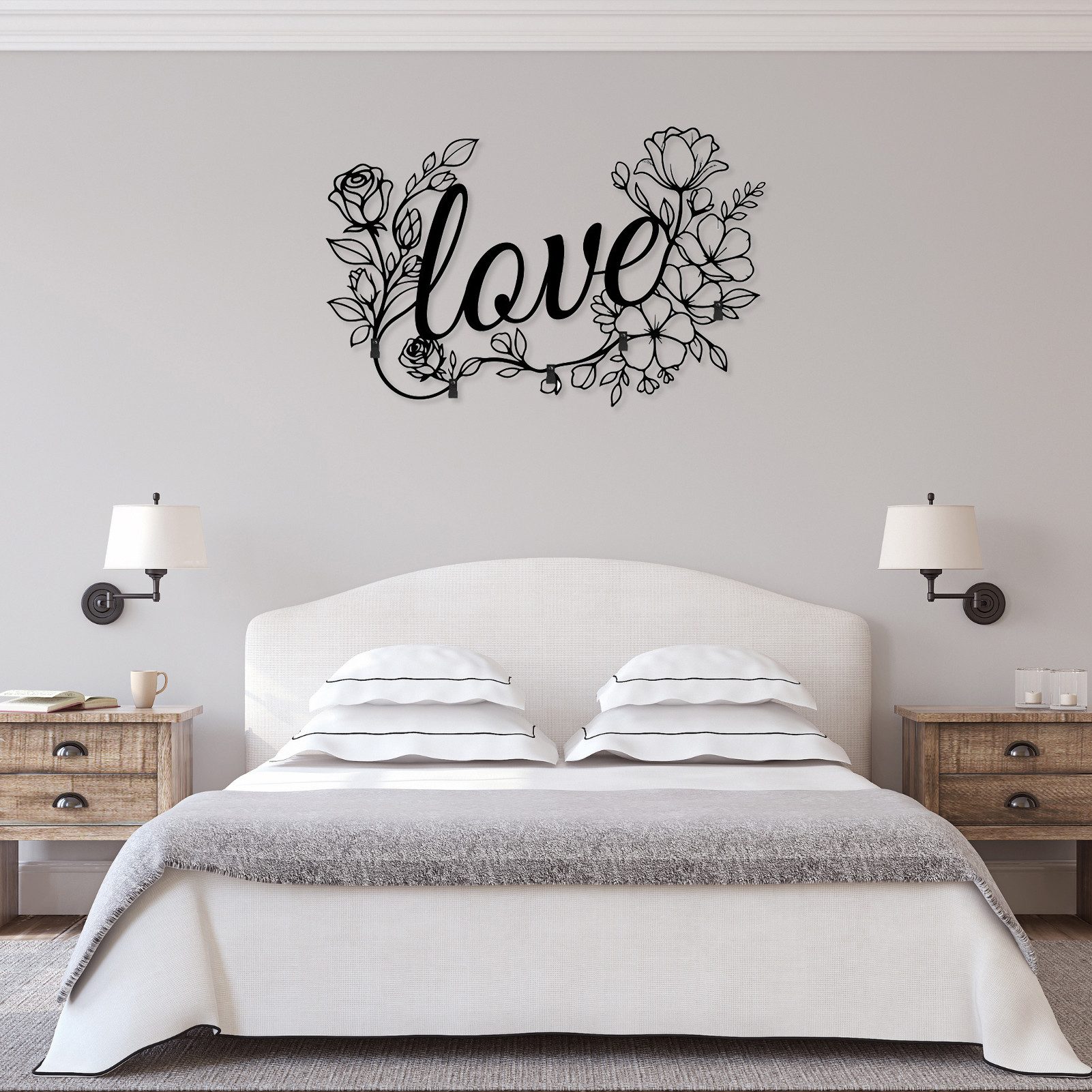 Jumpeak Wanddekoobjekt “Love”– Wanddekoration mit Blumen-Buchstaben,Rosen, Liebe,Strichkunst, Metall, 4 Farben, 3 Größen, Wanddekoration für das Wohnzimmer,Romantik