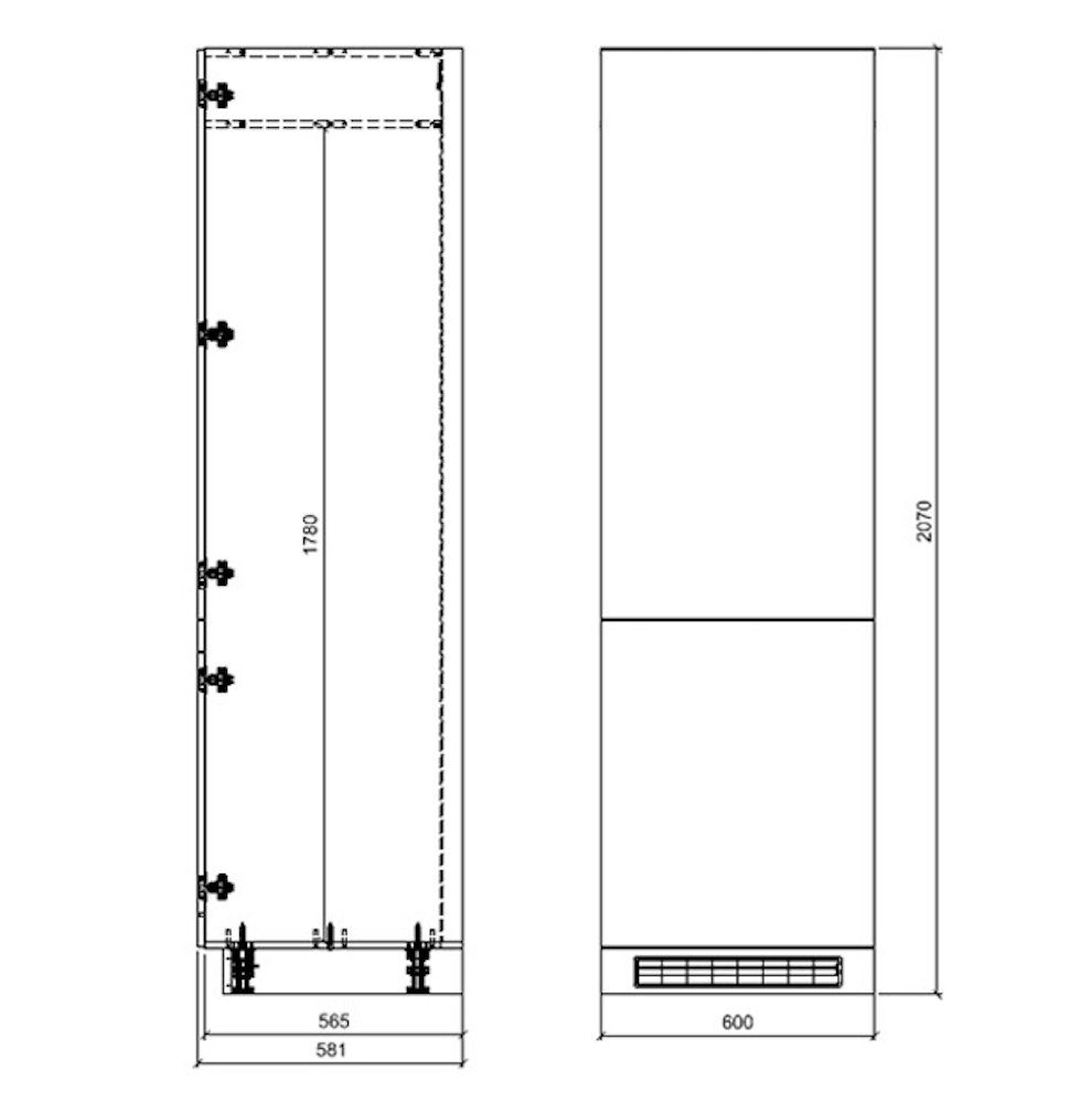 (Florence) Ausführung 3005 Kühlumbauschrank Feldmann-Wohnen grifflos 60cm Hochglanz und wählbar Florence Front-, Korpusfarbe weinrot 2-türig RAL