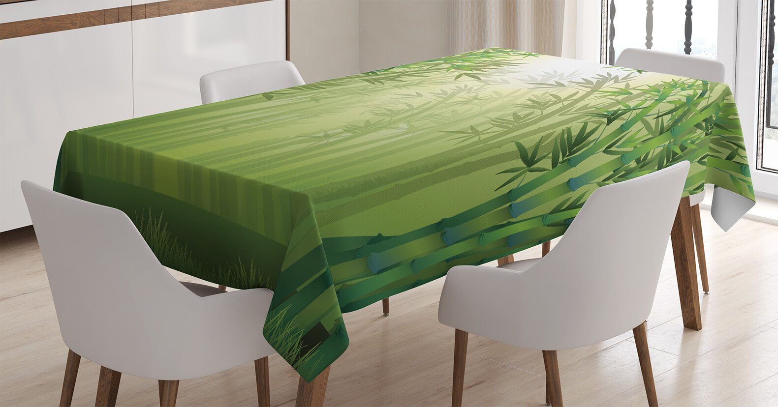 Abakuhaus Tischdecke Farbfest Waschbar Für den Außen Bereich geeignet Klare Farben, Grün Bambus-Bäume im Wald