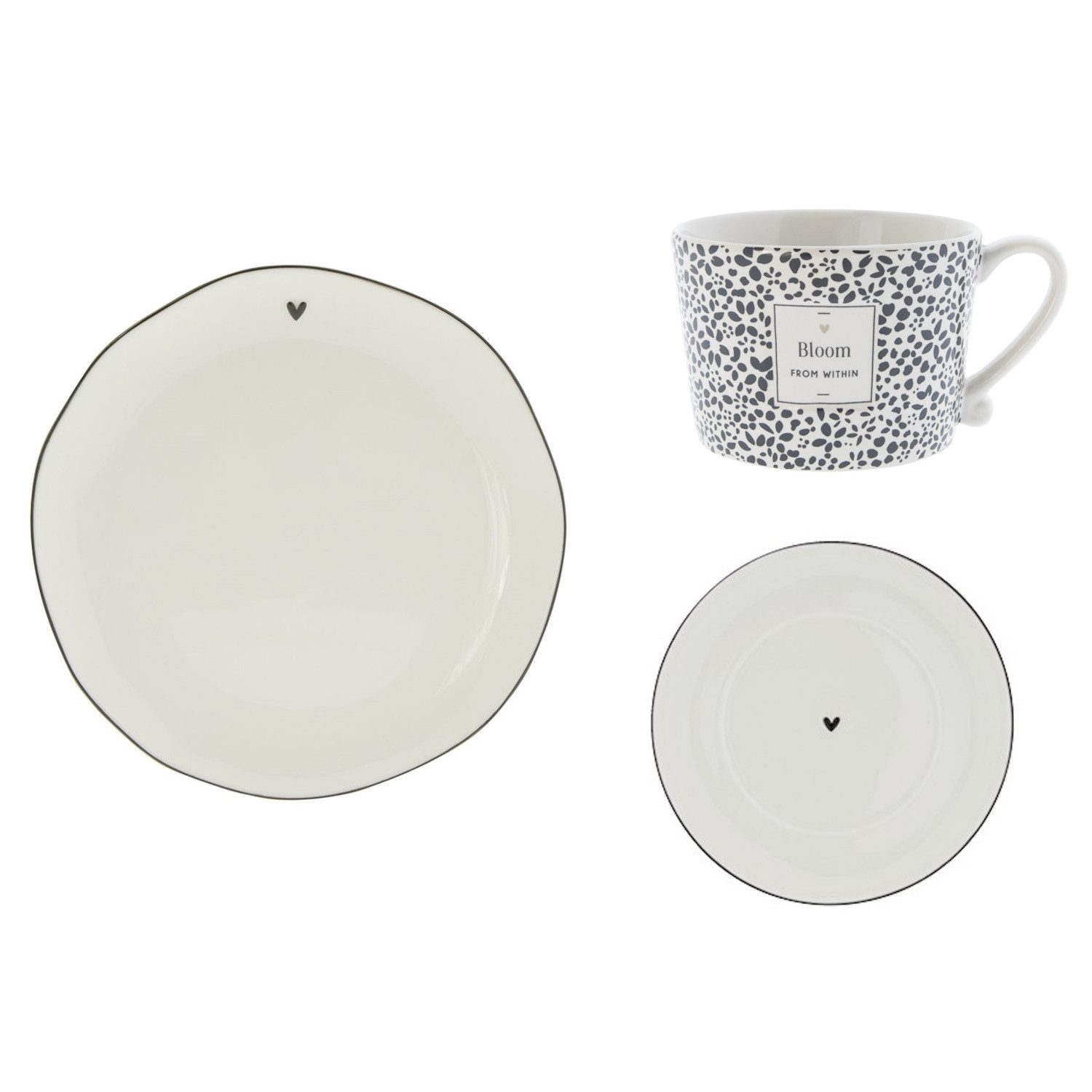 Bastion Collections Kaffeeservice Schwarzes Herz, Keramik, Spülmaschinengeeignet, Weiß, Herz, H: cm
