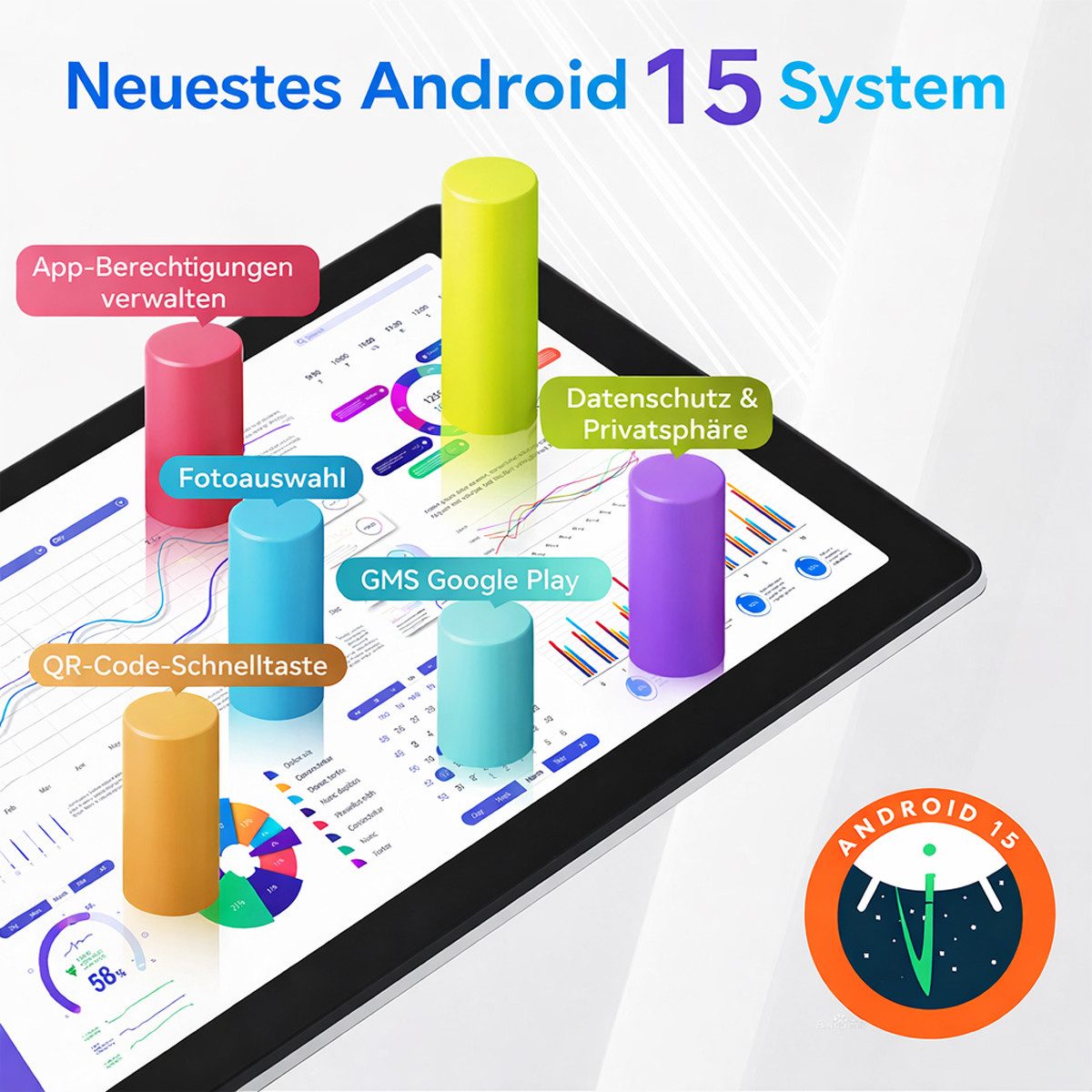 BUFO 10 Zoll Android 64 GB, 1280x800 HD IPS, mit Tastatur & Stift Set Tablet (10", 64 GB, Android, Android 15, mit Tastatur/Stift/Maus/Schutzhülle, Widevine L1)