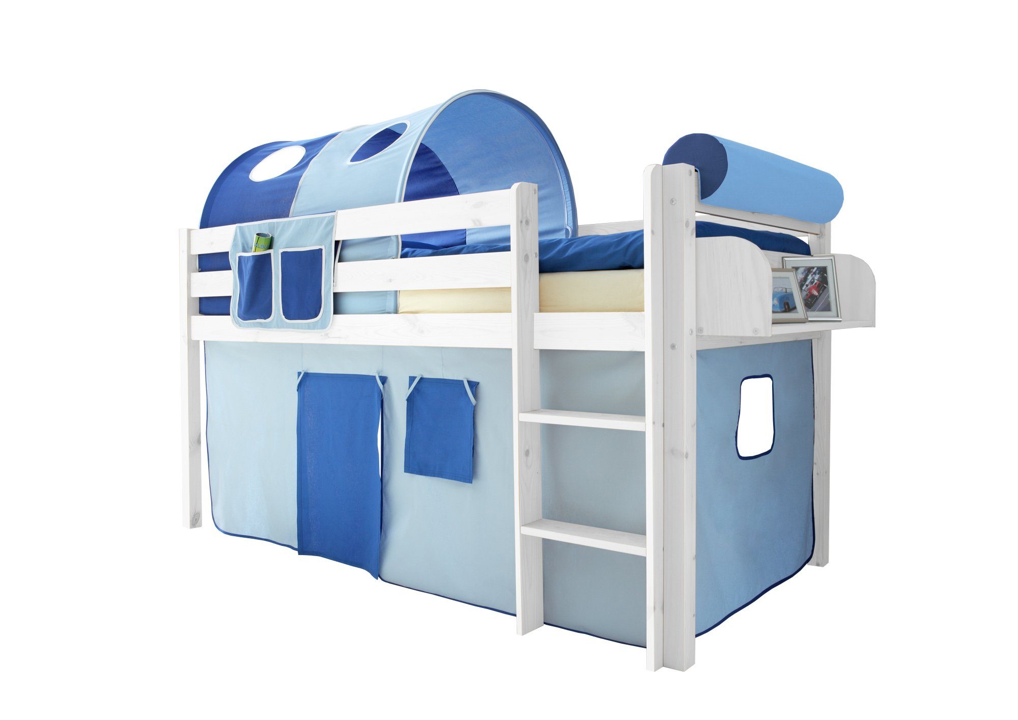 Ticaa Hochbett Hochbett "Malte" Kiefer Weiß Classic Weiß lackiert (Holzmaserung sichtbar)
