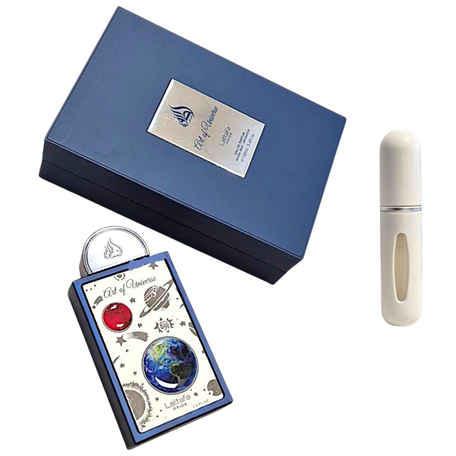 Lattafa Duft-Set Pride Art Of Universe EDP Frische Duft + Parfümzerstäuber leer