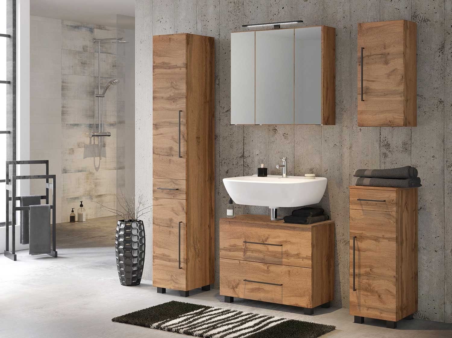 HELD MÖBEL Hochschrank LUZERN, B 30 x H 180 cm, Eiche Wotan Dekor, 2 Türen und 1 Schublade mit Soft-Close-Funktion