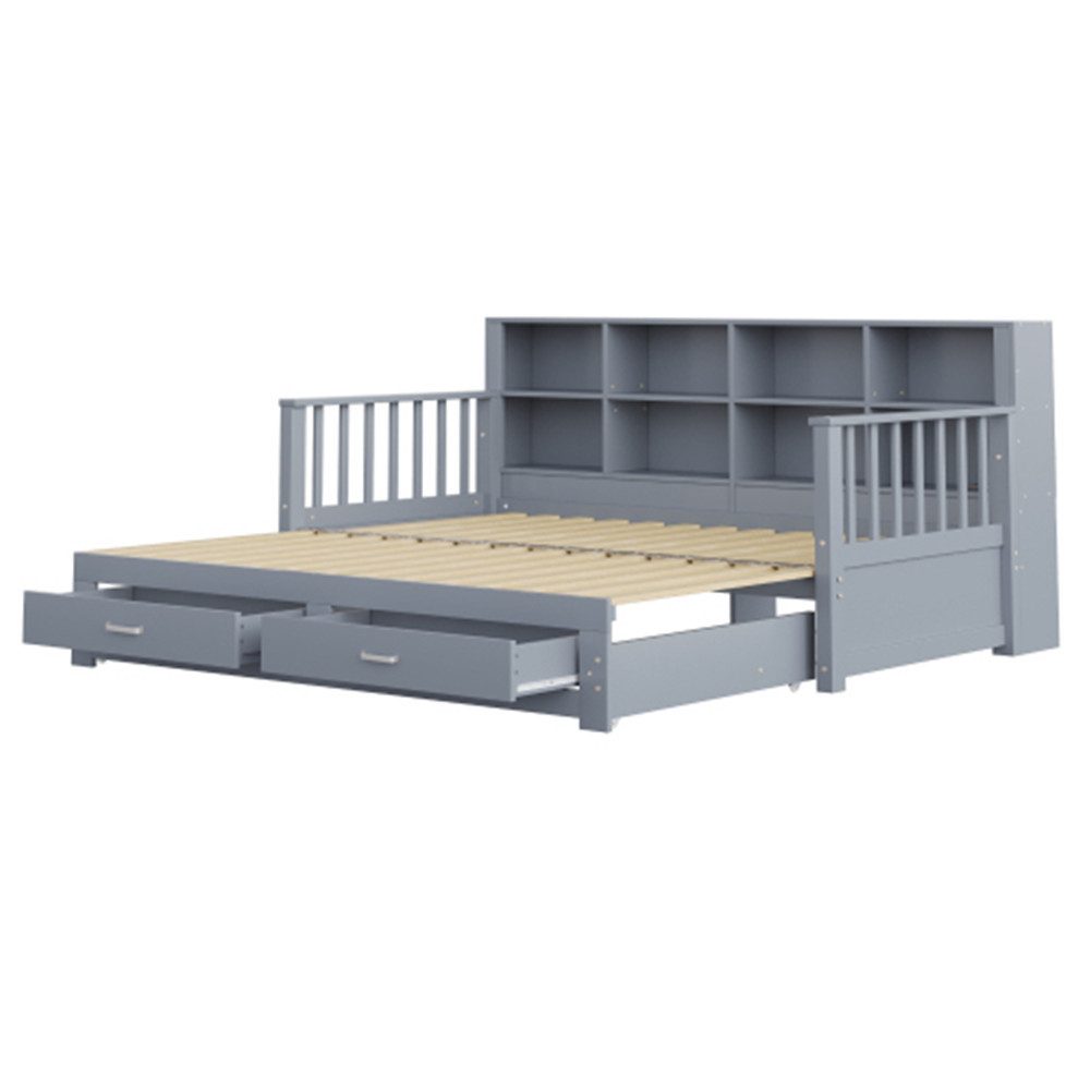 XDeer Schlafsofa Ausziehbares Massivholz-Schlafsofa, Stauschrank mit Ladesteckdose, in der Seitenlehne,Multifunktionales Kiefernbett, 90/180x190 cm