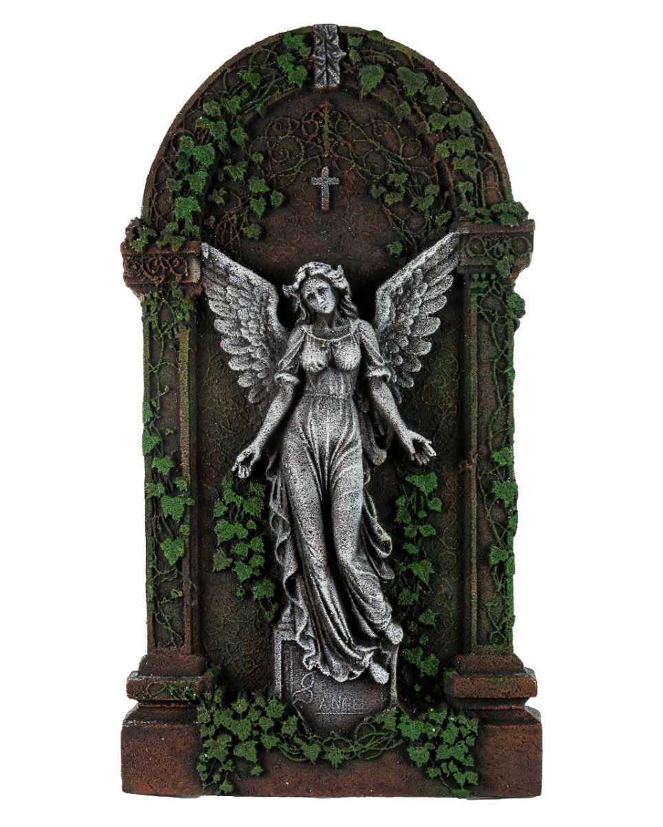 Dekoobjekt Deko Grabstein mit Engel & Efeu als Motiv 91cm