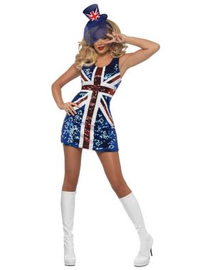 Smiffys Kostüm Rule Britannia 60s Minikleid, Für 90s Spicegirls und Swinging Sixties