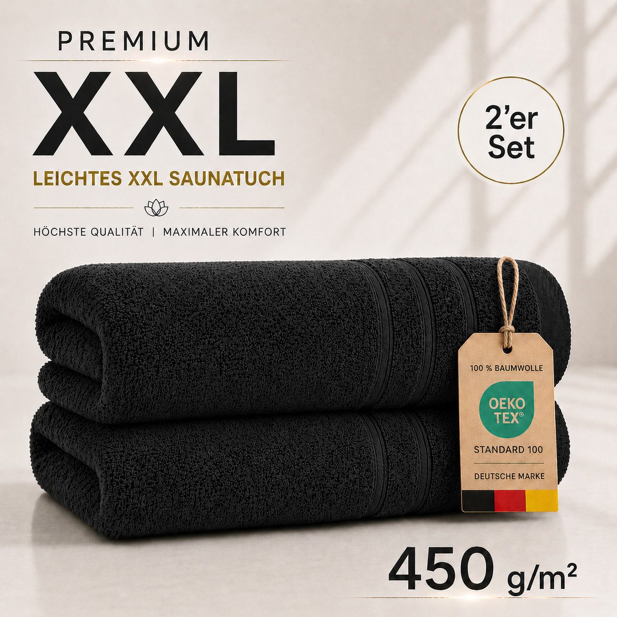 Komfortec Saunatuch 2er Set extra Große - Premium Badetuch - 80x200 XXL, Frottee (2-St), extra Große, 100% Baumwolle, Weich, Schnelltrocknend – Bild 3 von 5