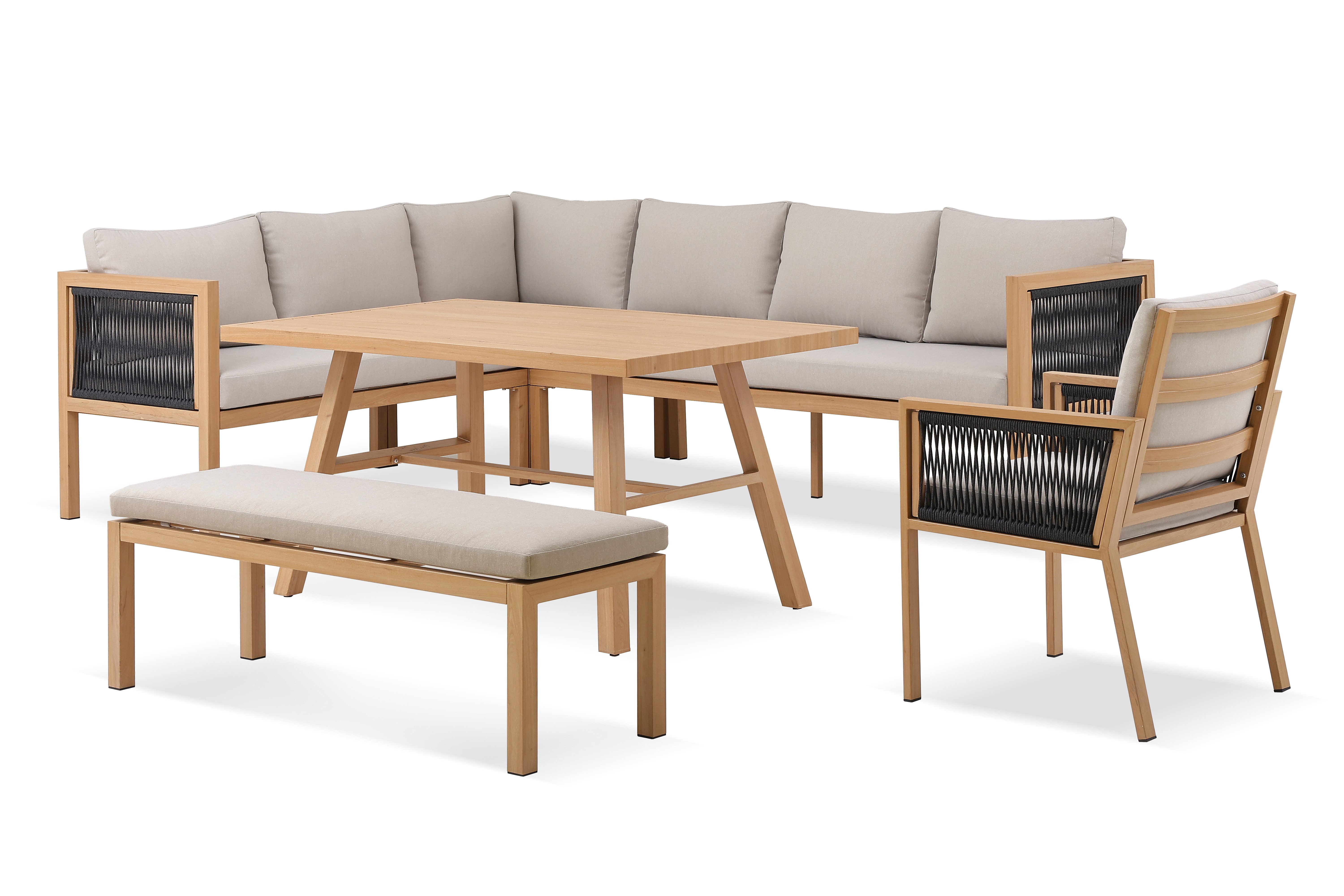 Gardissimo Gartenlounge-Set Luka links / Alu / Gartenmöbelset / Dining Lounge / Holz Optik, (Spar-Set, 4-tlg., komplett-Set), inkl. Auflagen / wetterfest / pflegeleicht