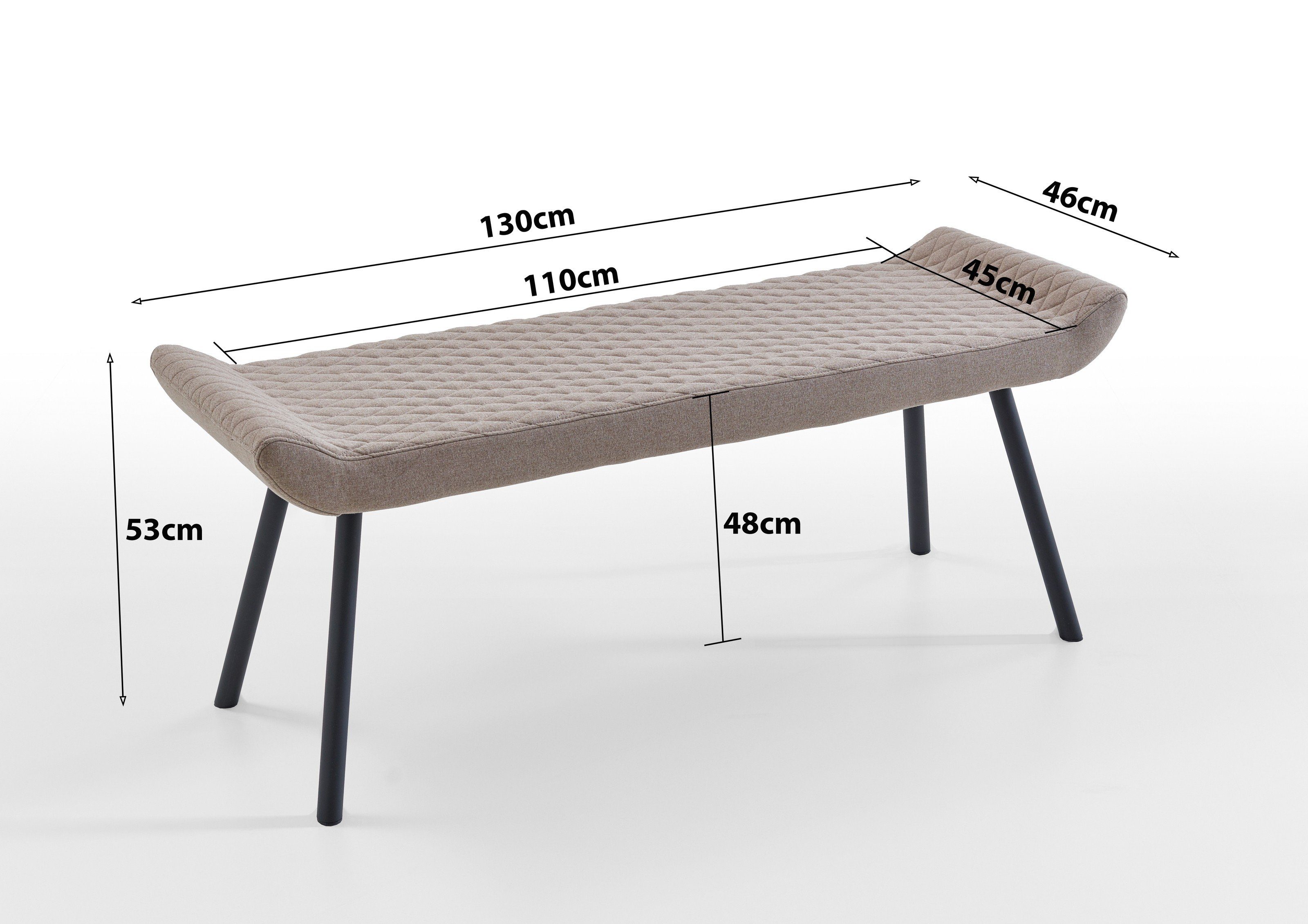 Metallfüße 130x53x46 (BxHxT: cm), Bank Stoff, Hellbraun Schwarz Meran / in möbelando aus Sitz Schwarz