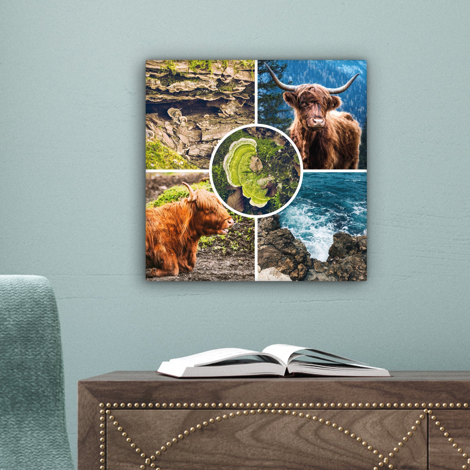 Schlafzimmer, OneMillionCanvasses® Bilder für Highlander - Tiere (1 20x20 St), Leinwand Wohnzimmer - Natur, Leinwandbild cm Schottische