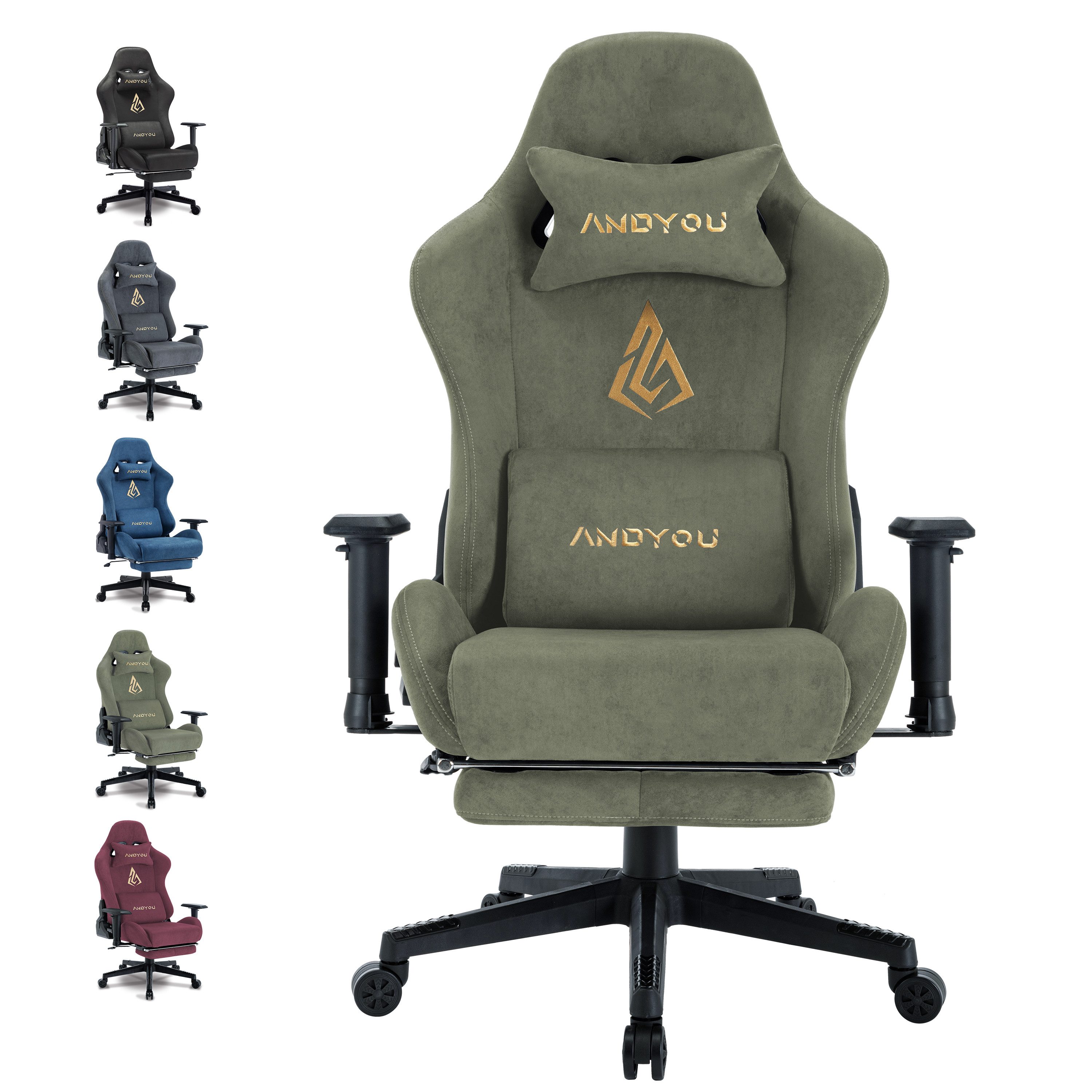 ANDYOU Gaming-Stuhl mit atmungsaktivem Alcantara-Bezug, drehbar, ergonomisc günstig online kaufen