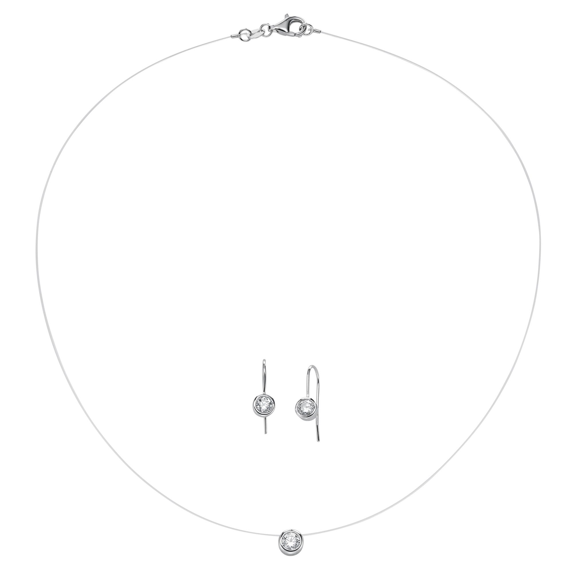 Firetti Ohrring und Ketten Set Schmuck Geschenk Silber 925 Ohrringe Halskette mit Anhänger Solitär (Set, 2-tlg), mit Zirkonia (synth)