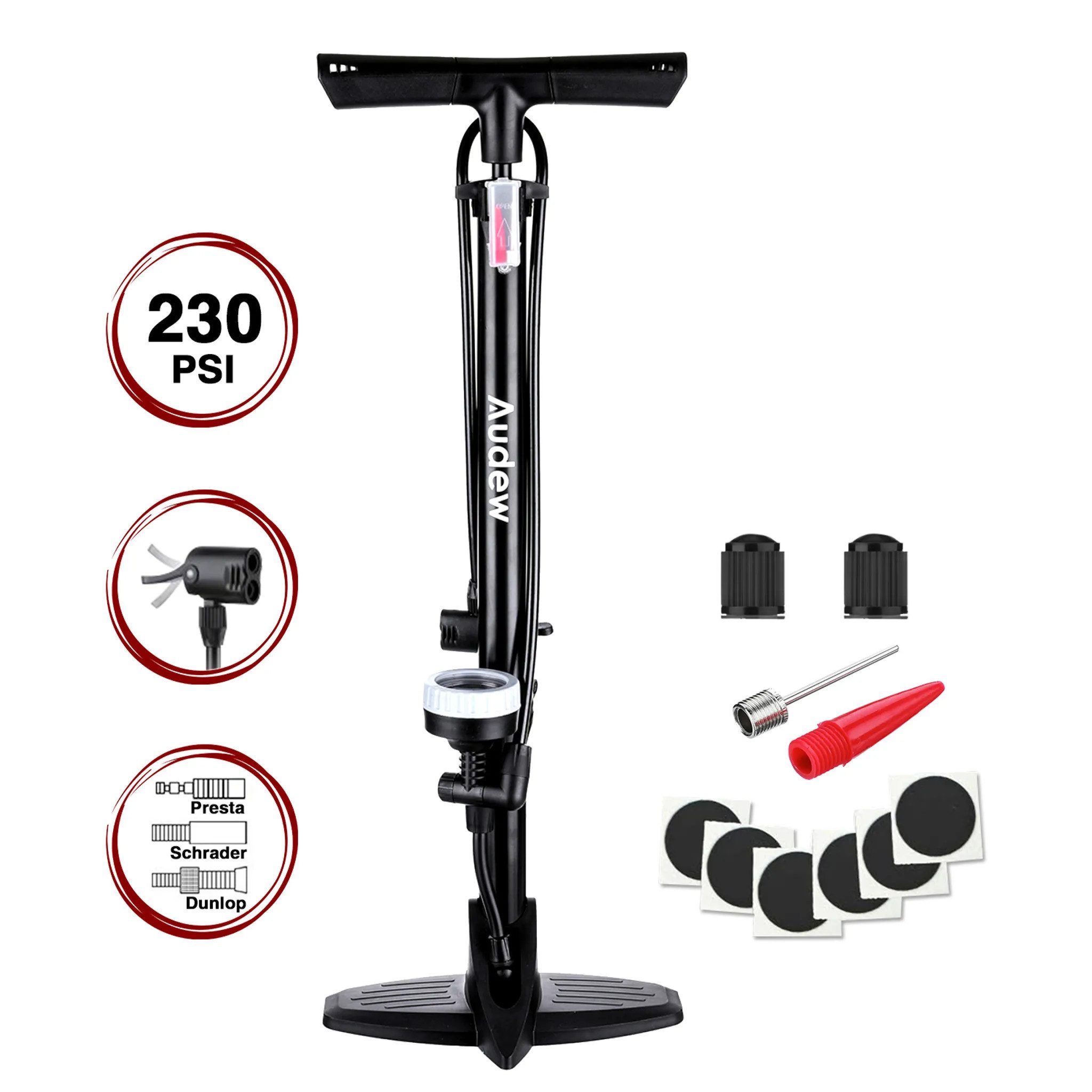 Luftpumpe AUDEW Standluftpumpe 230psi – Leistungsstarke Fahrradpumpe