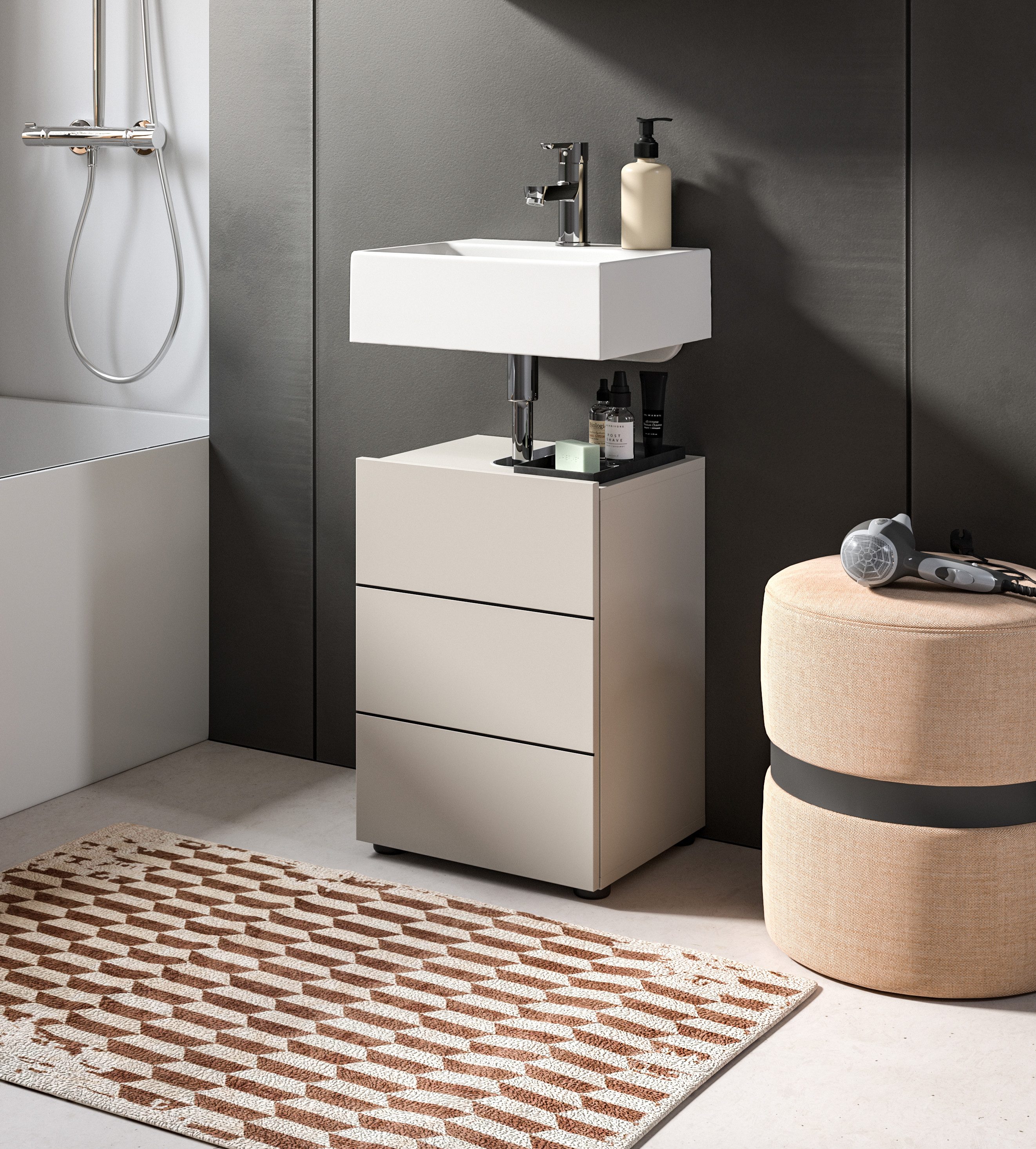 welltime Waschbeckenunterschrank BIEL, Breite: 38 cm, 1 Tür, 2 Fächer, Siphonausschnitt (1-St) Waschbeckenunterschrank, Unterschrank, WBU, Badezimmer, Bad