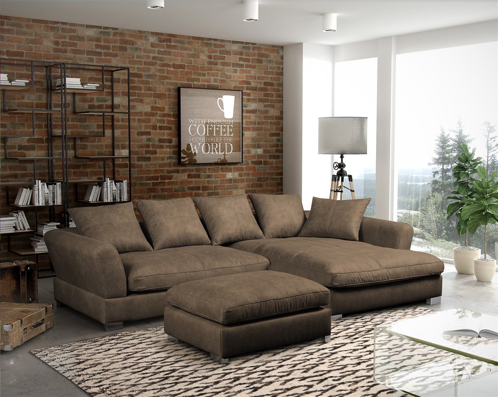 Fun Möbel Ecksofa Couchgarnitur inkl. Hocker TIZIAN Preston Cappuccino Ottomane, N/A 1 Teile