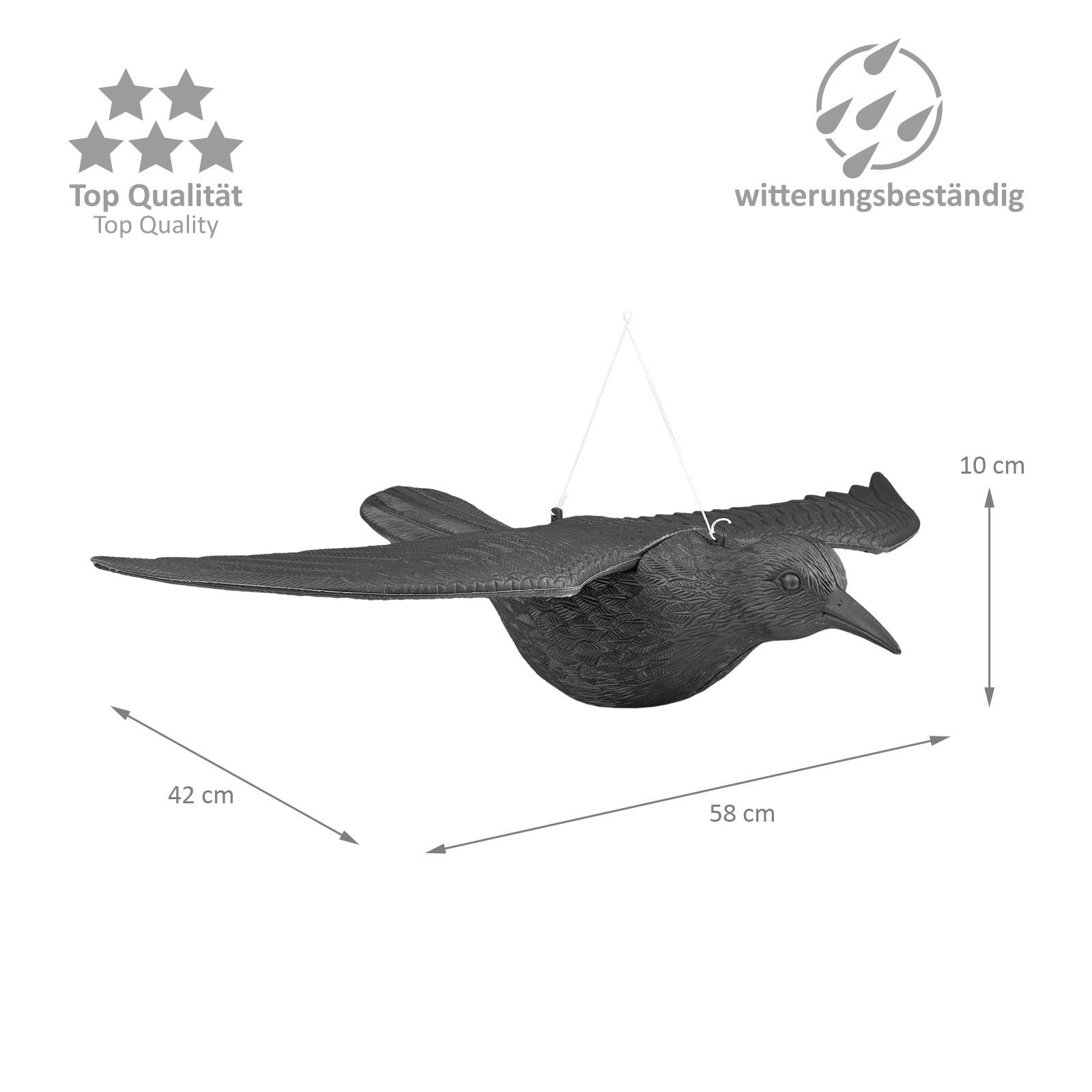 Wellgro Gartenfigur 3 2 x Vogelschreck & fliegend Vogelabwehr sitzend schwarz, Krähe - - - x (3 x Kunststoff, - Vogelscheuche Krähe 1 St)